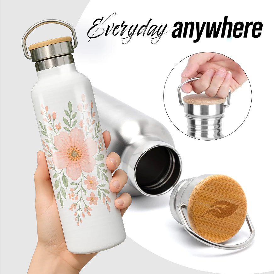 QUAFF 600ml Sublimation Coated Vacuum Flask with Bamboo Lid (White)