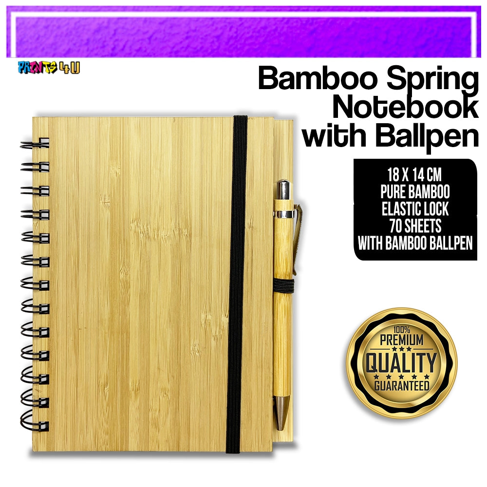 Bamboo Notebook Eco-Friendly Plain with Pen & w/ Black Garter Diary Lock for Giveaways