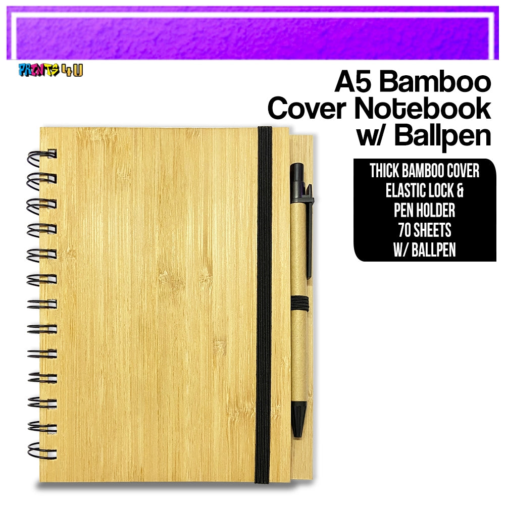 Bamboo Notebook Eco-Friendly Plain with Pen & w/ Black Garter Diary Lock for Giveaways
