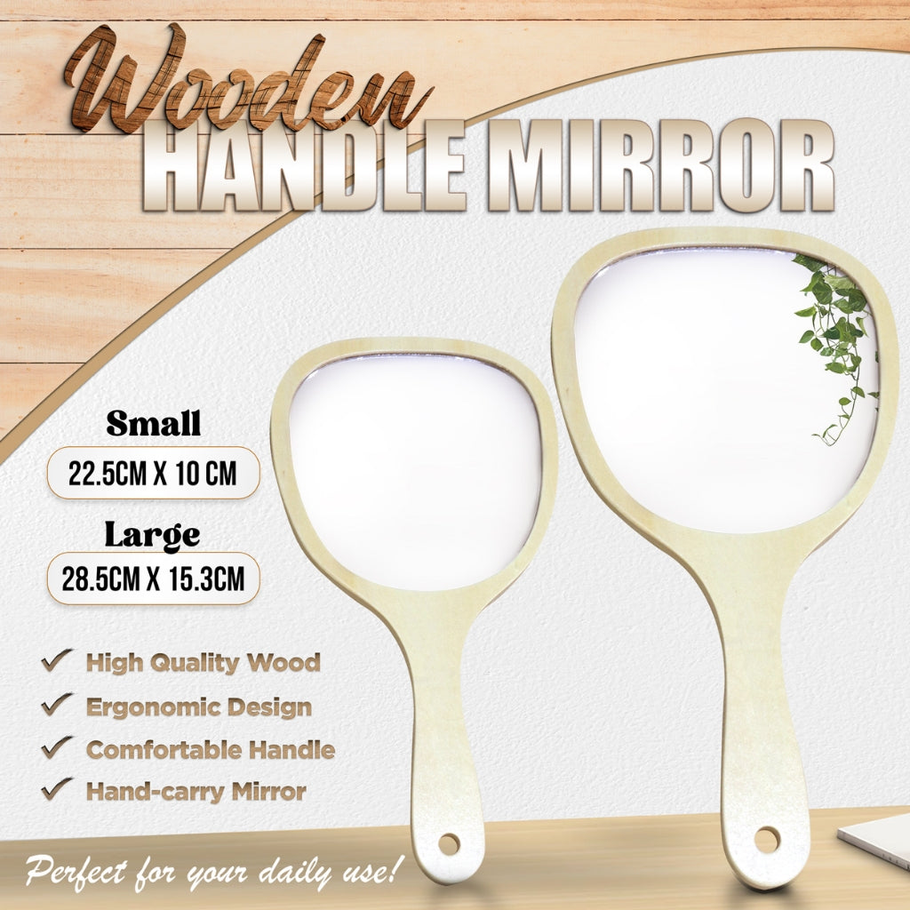 Wooden Handheld Mirror Vintage Make Up Mirrors With Handle HD Mirror for Laser Engraving