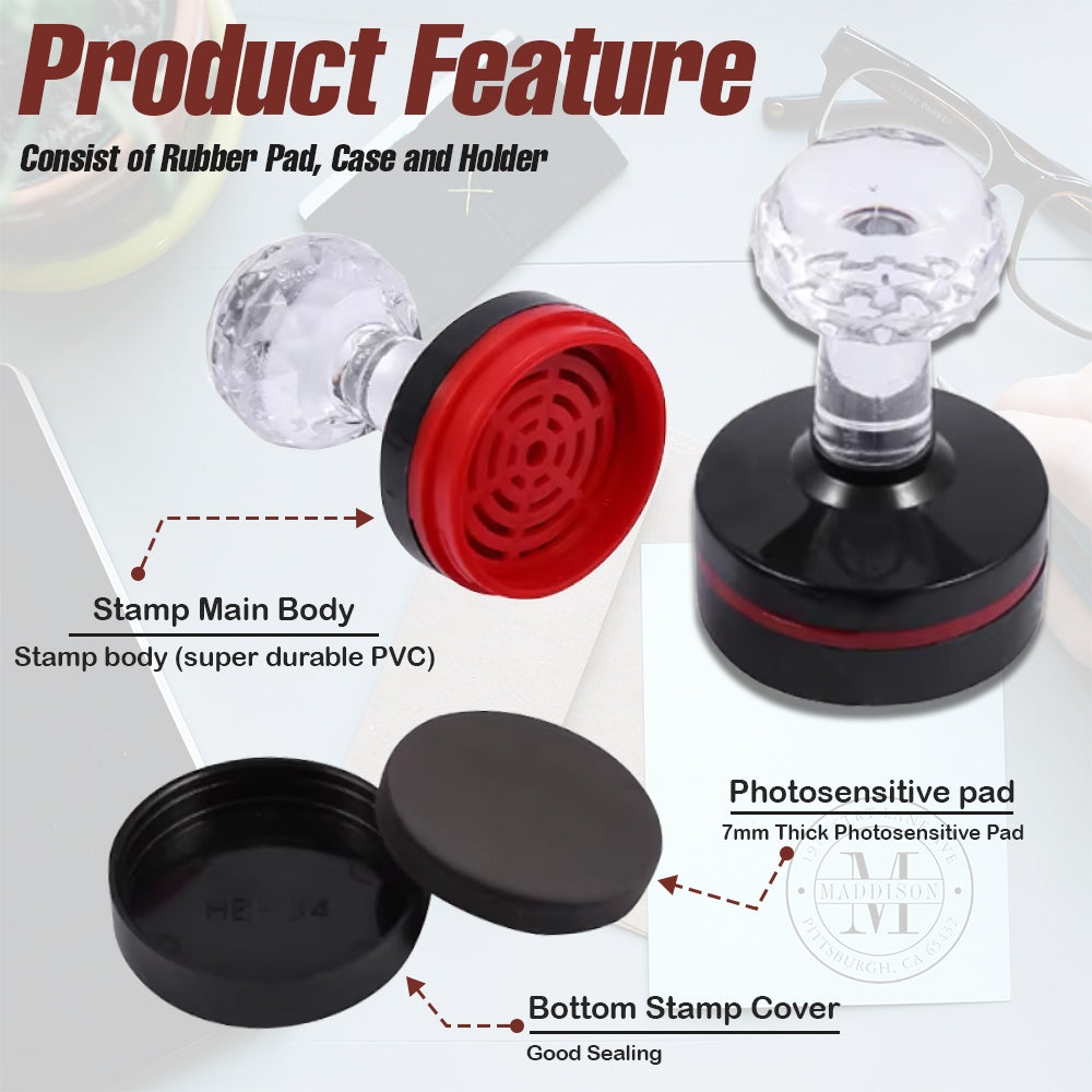 Circle Photosensitive Crystal Rubber Stamp Pad and Case for School Company - Blank