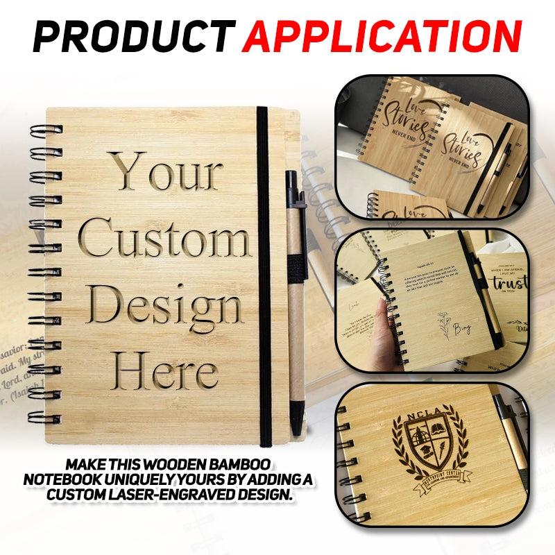 Bamboo Notebook Eco-Friendly Plain with Pen & w/ Black Garter Diary Lock for Giveaways