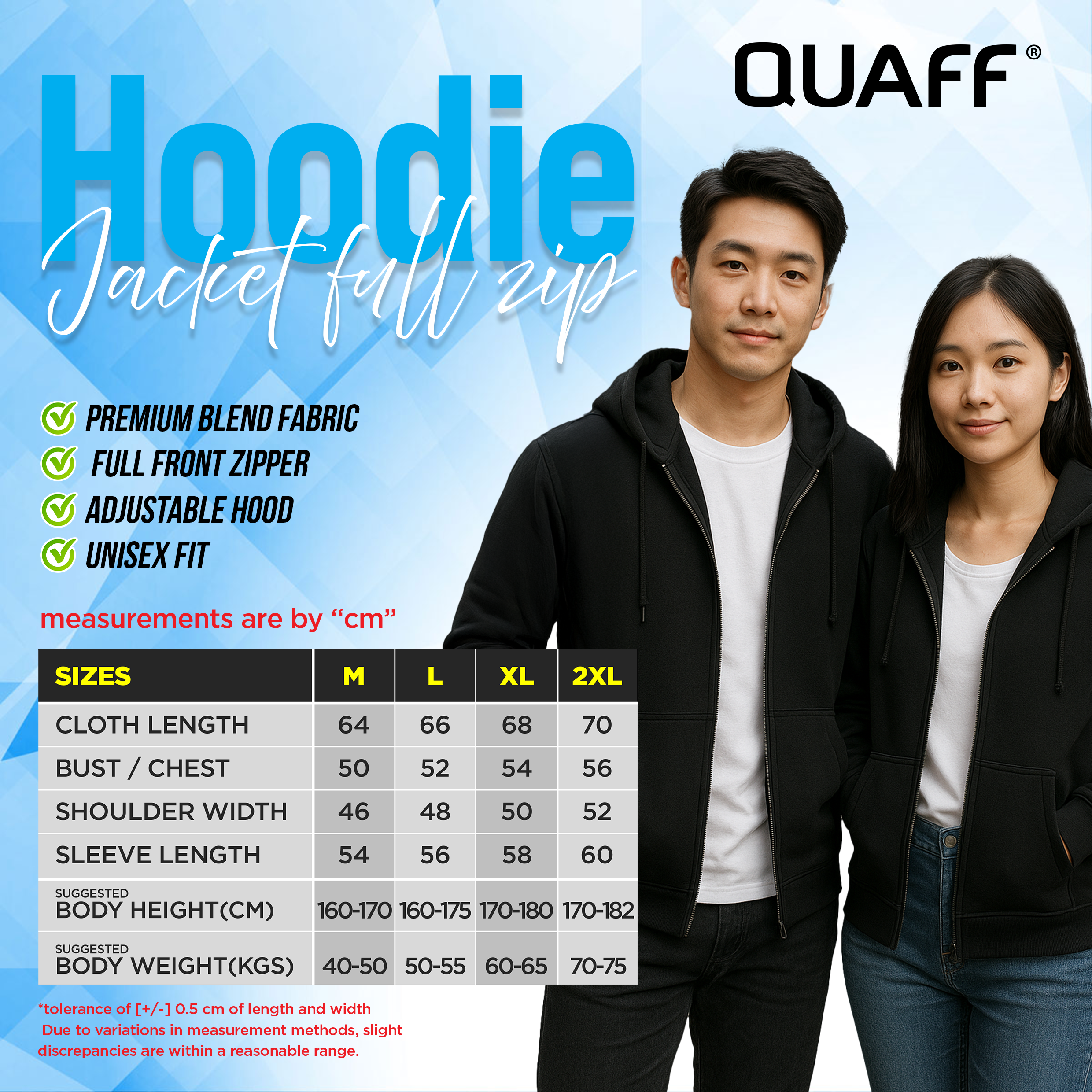 QUAFF 300GSM Hoodie Jacket Full-Zip BLACK🆕