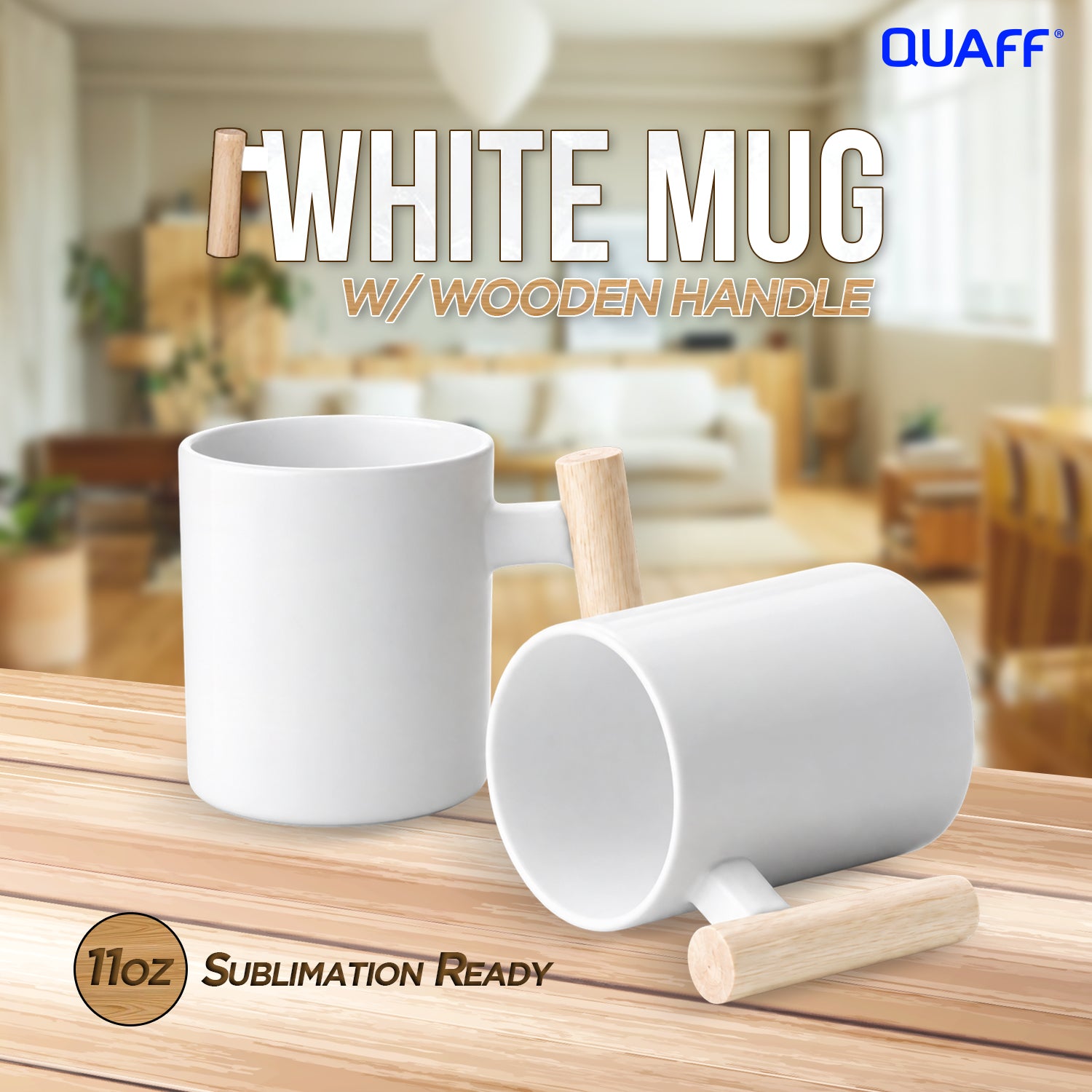Coated White Mug Wooden Handle 11OZ