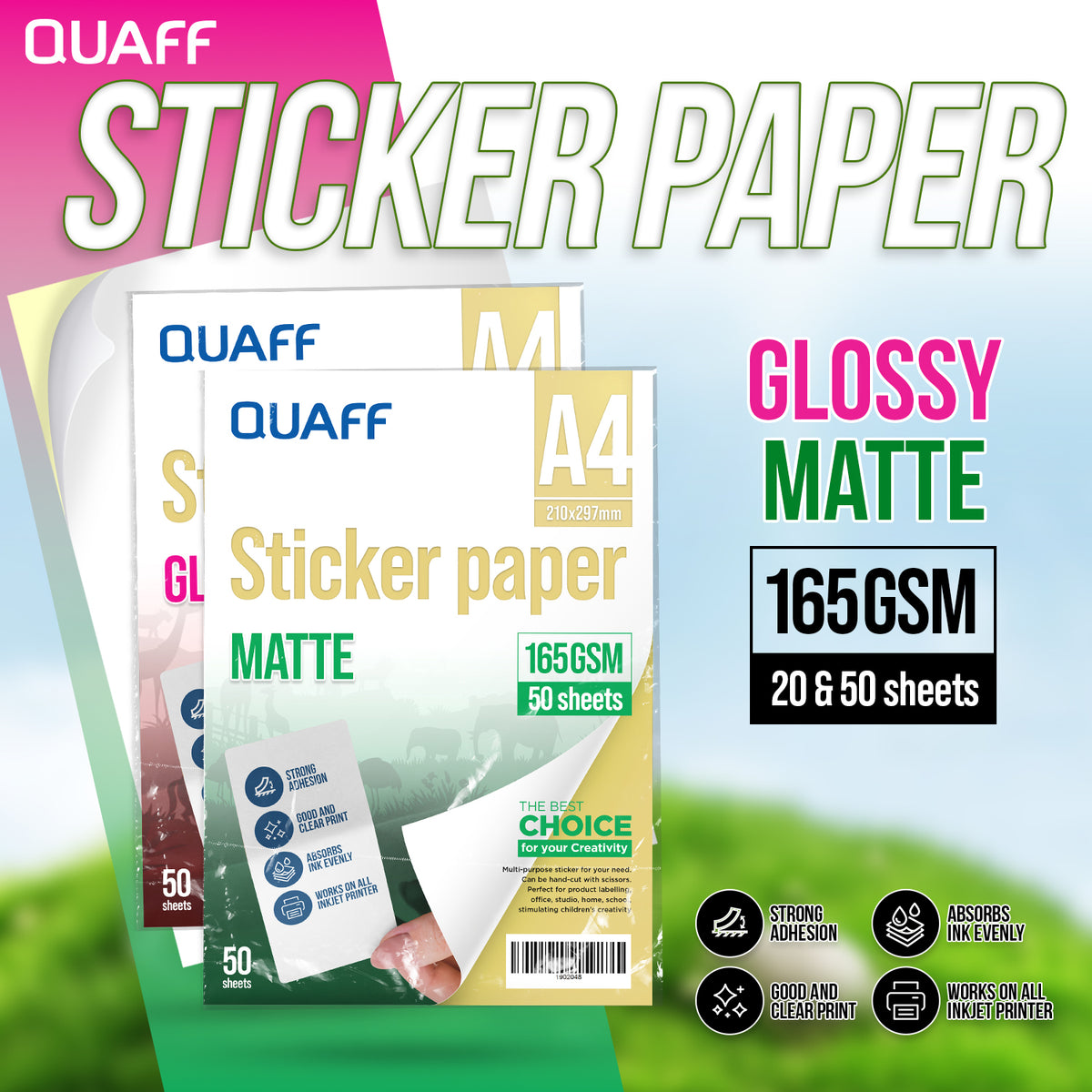 QUAFF Sticker Paper 165GSM A4 Matte & Glossy