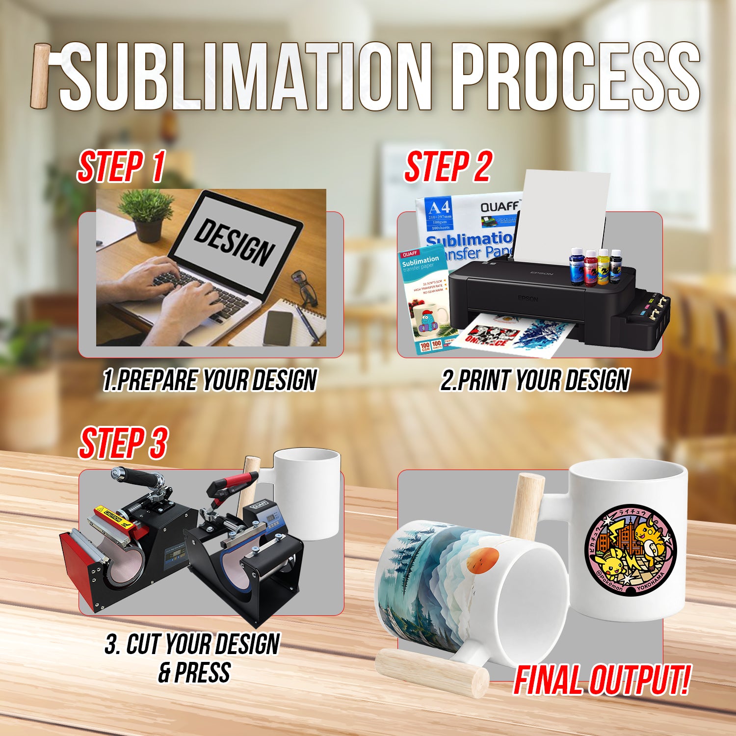 Coated White Mug Wooden Handle 11OZ