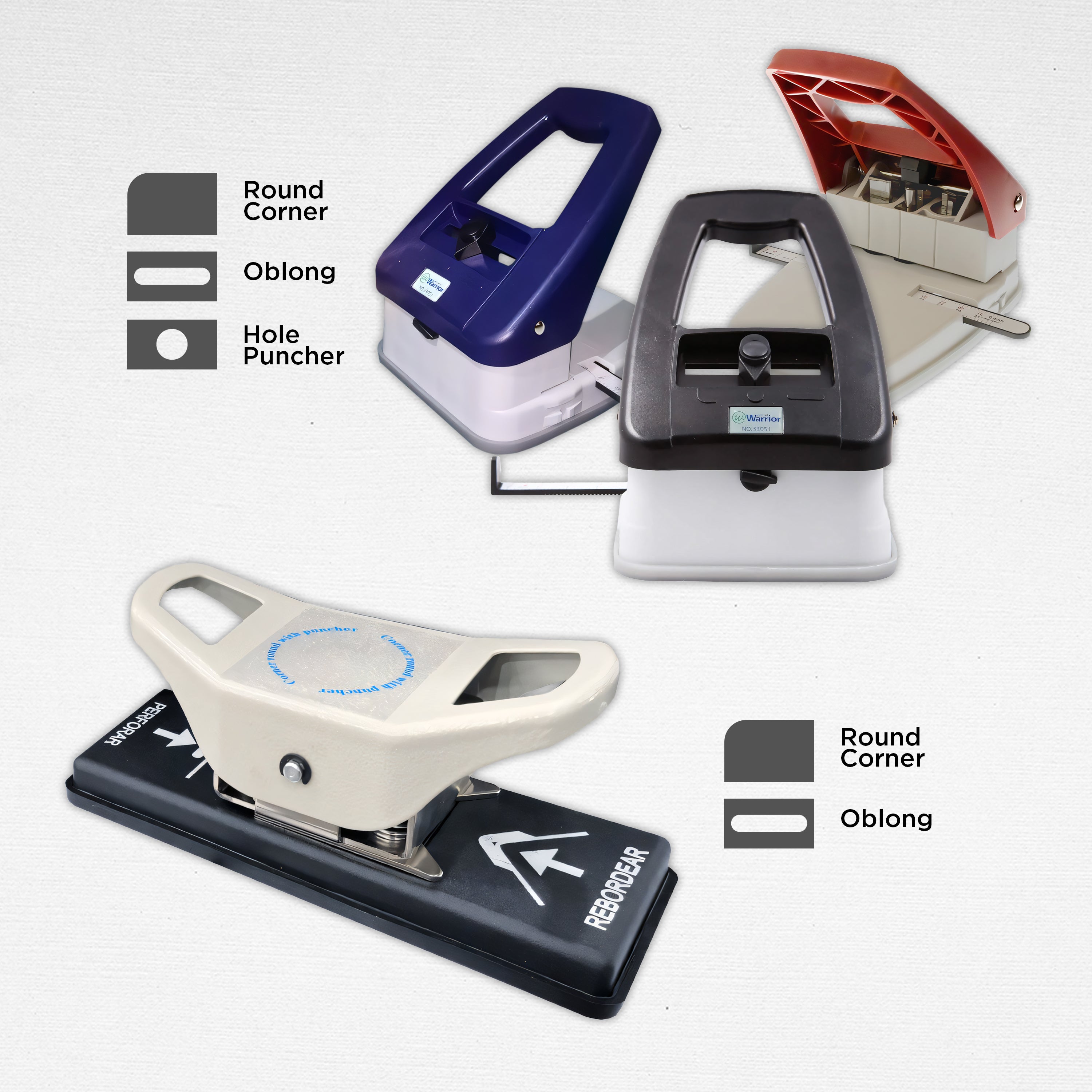 3in1 Warrior Id Puncher Circle-Oblong-Corner 2in1 Oblong-Corner