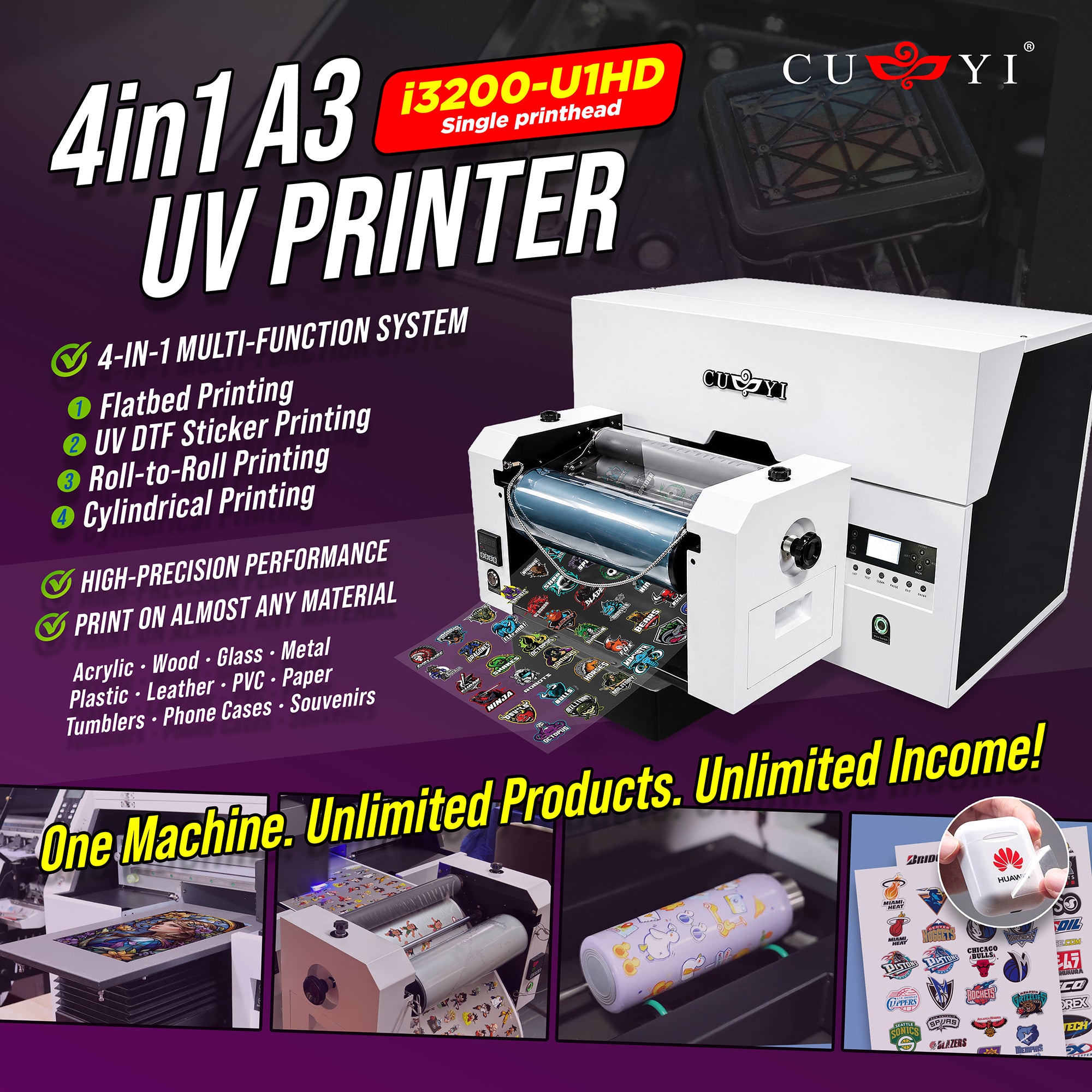 Cuyi 4in1 A3 UV Printer i3200(8)-U1HD 🆕