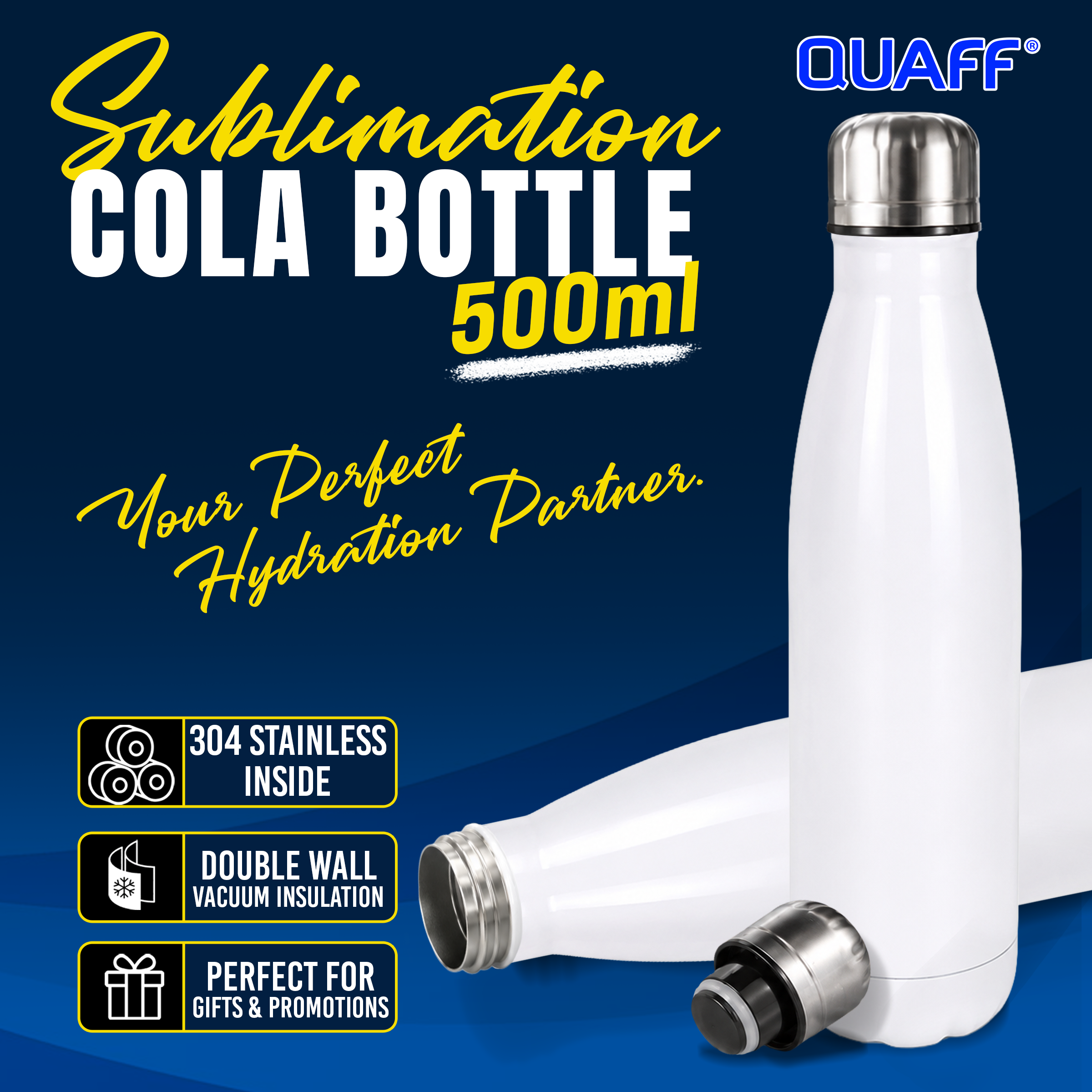 QUAFF Subli Coated Cola Bottle 500mL White