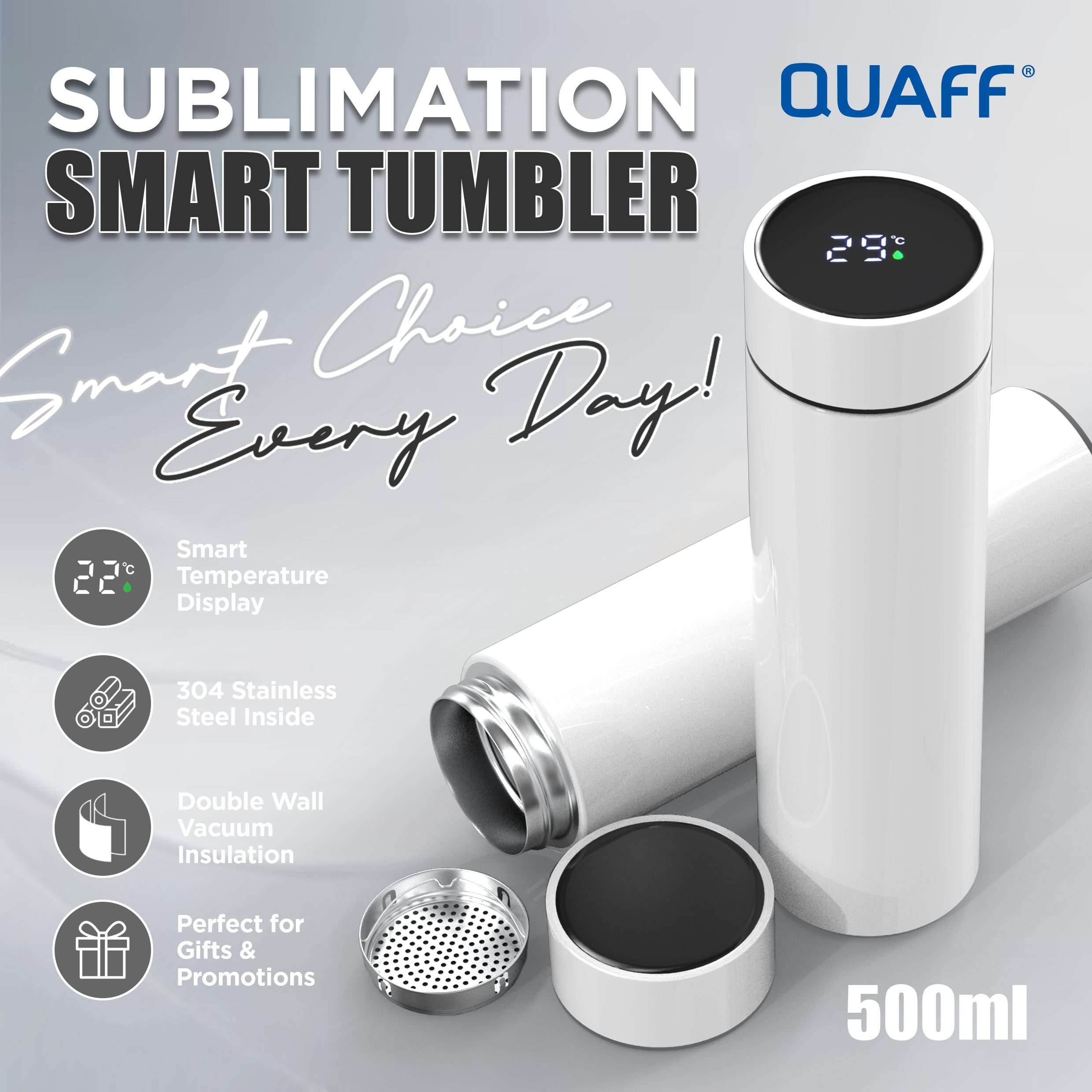 QUAFF Sublimation Coated Smart Tumbler 500ml white