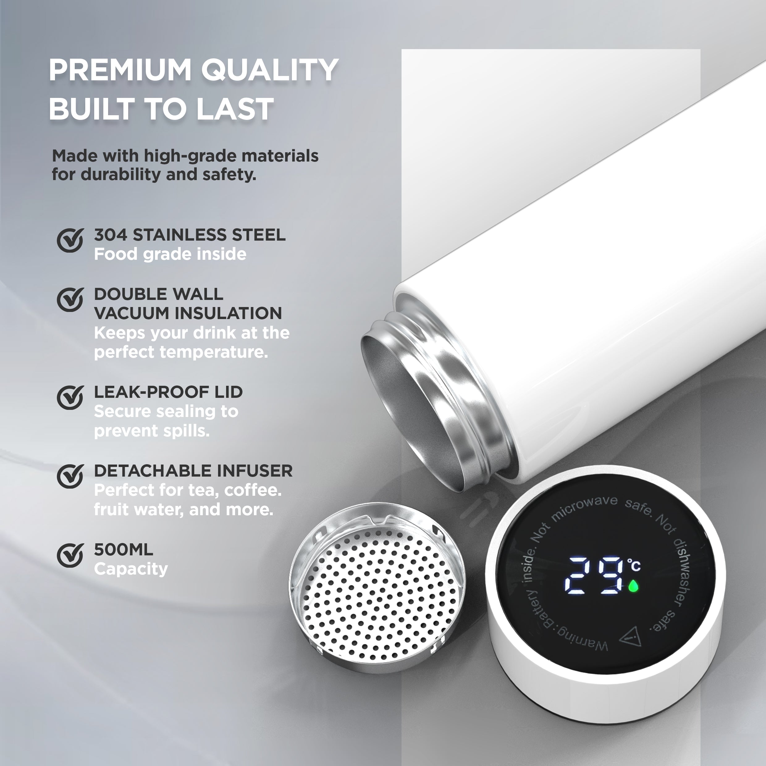 QUAFF Sublimation Coated Smart Tumbler 500ml white