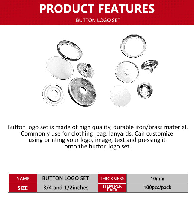 ID Button Logo Set 1/2 Inch & 3/4 inch [100 Sets]