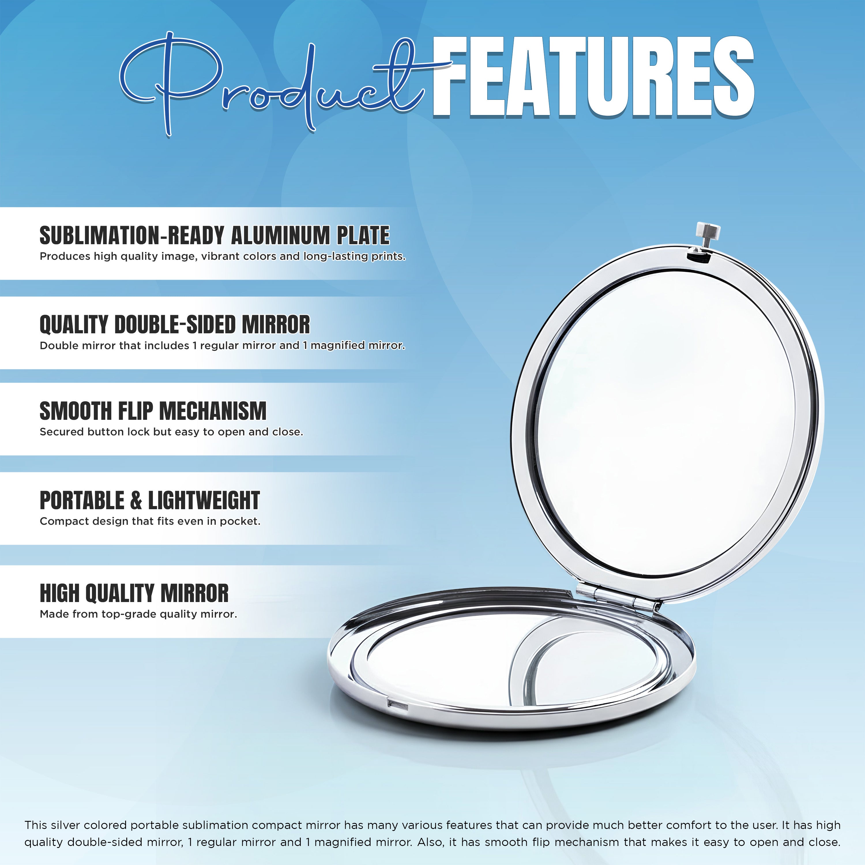 Sublimation Portable Compact Mirror 2.4 inch (Silver)