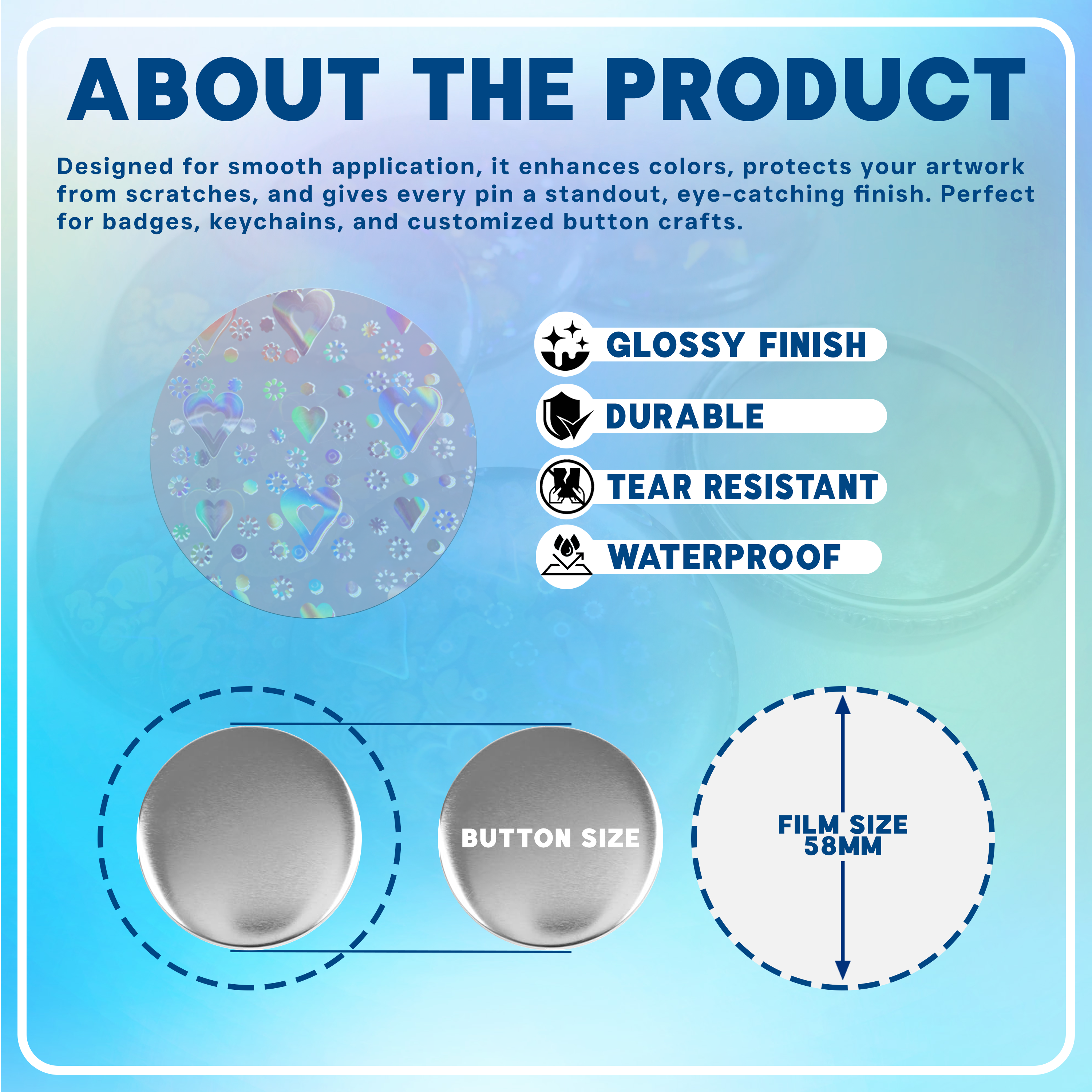 Holographic film for Button Pin for 58mm (50pcs/pack)