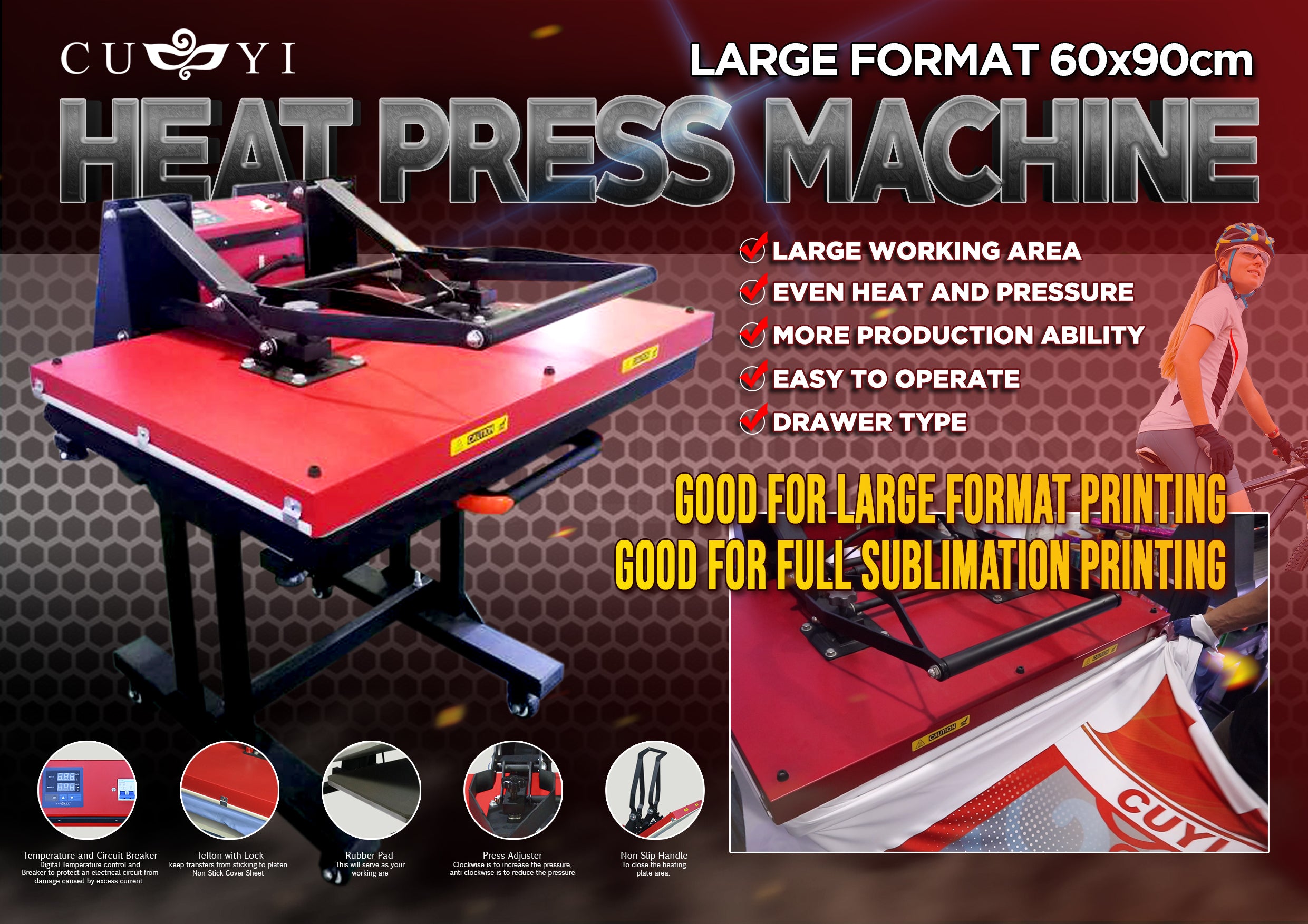 CUYI Large Format Heat Press Drawer type 24x36Inch(60x90CM)