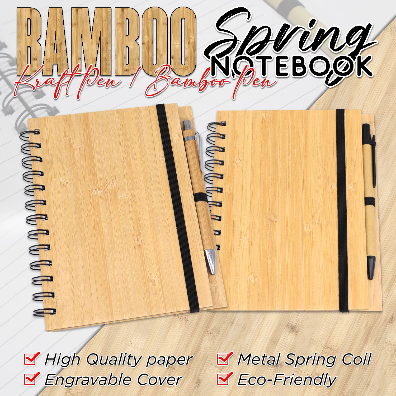 Bamboo Spring Notebook with KRAFT Pen 14cm*18cm