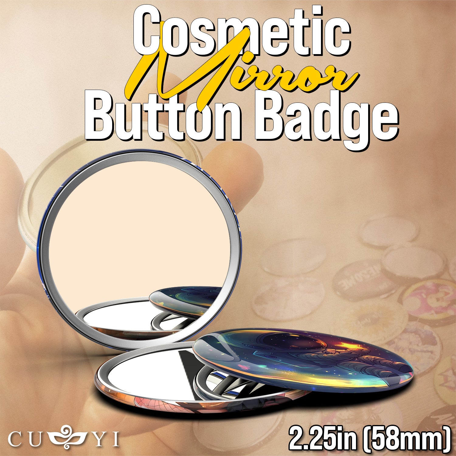 CUYI 58mm Cosmetic Mirror Blank Button Badge (100pcs/set)
