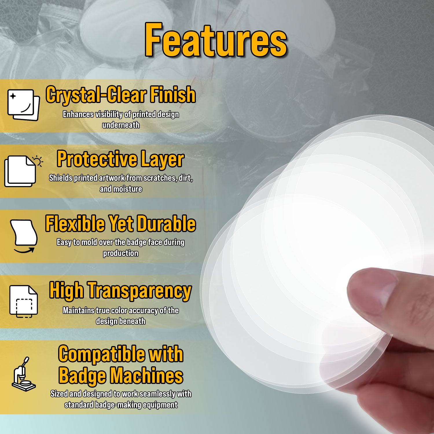 Transparent film for CUYI button pin badge 2.25 / 1.75 / 3 Inch (100pcs/pack)