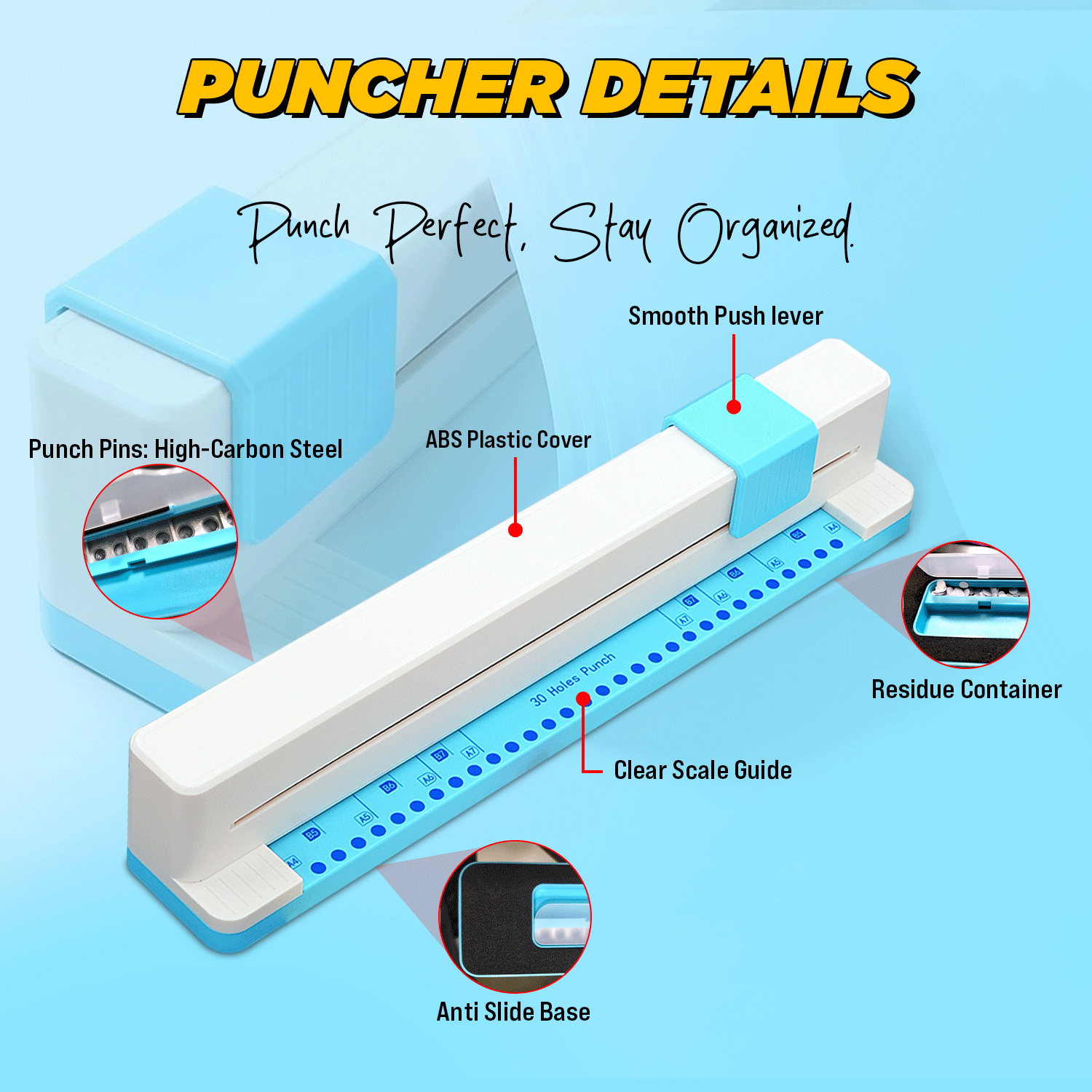 30-Hole Manual Paper Punch Binder (Max 3 sheets)