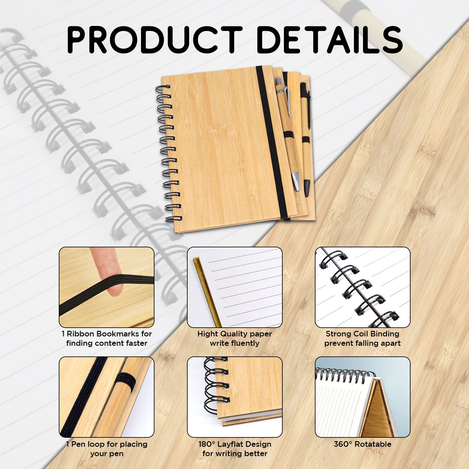 Bamboo Spring Notebook with KRAFT Pen 14cm*18cm
