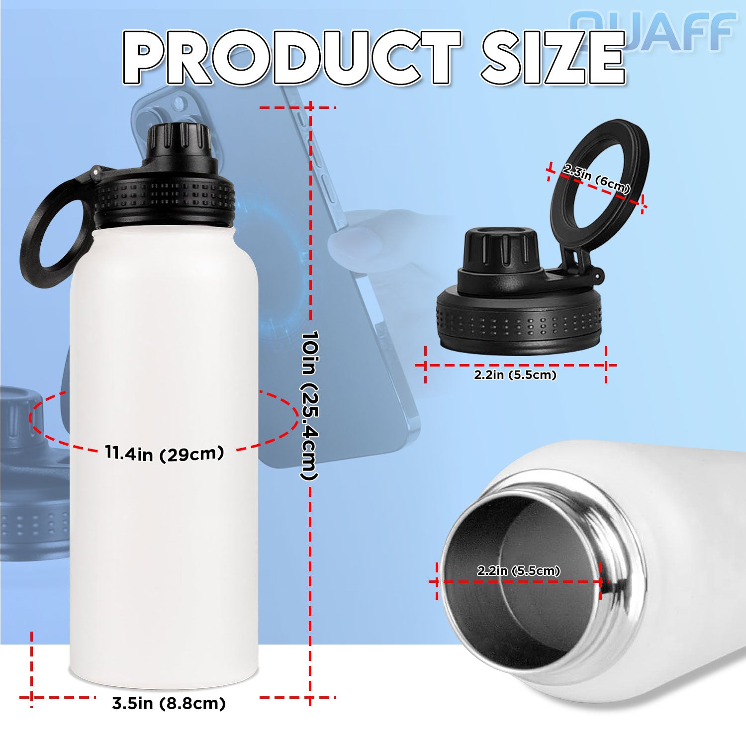 QUAFF Sublimation Vacuum Flask With Magnetic Phone Holder 32oz/1000ML
