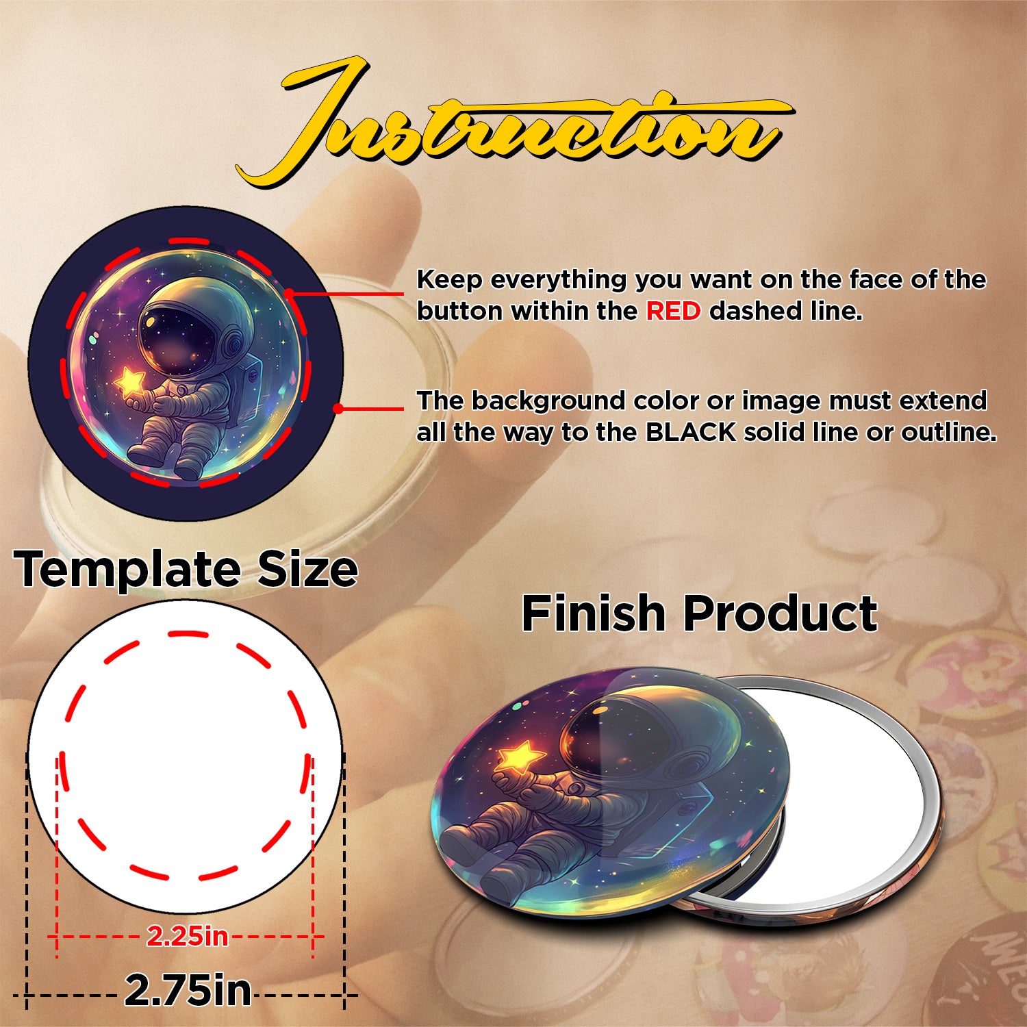 CUYI 58mm Cosmetic Mirror Blank Button Badge (100pcs/set)