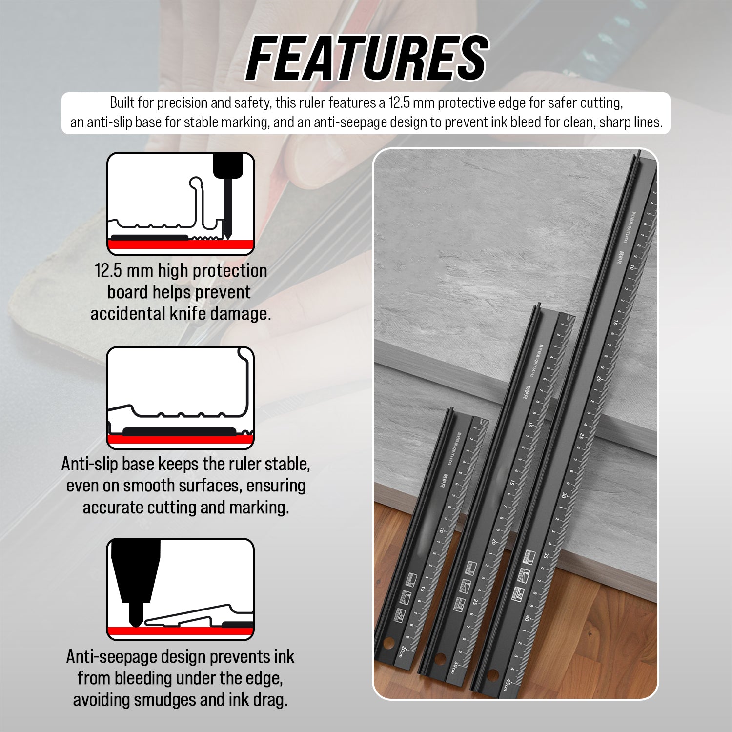 Aluminum Alloy Anti-Slip Ruler