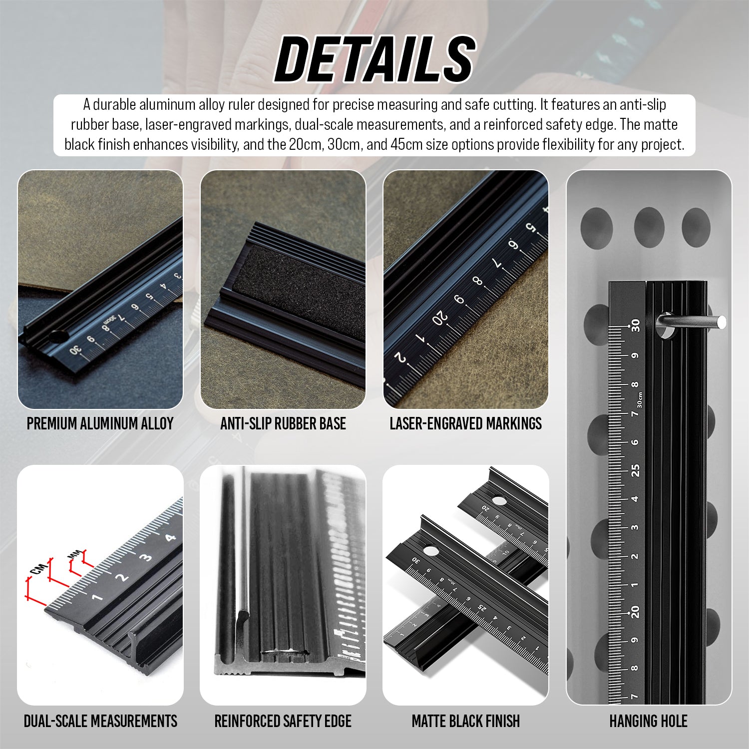 Aluminum Alloy Anti-Slip Ruler