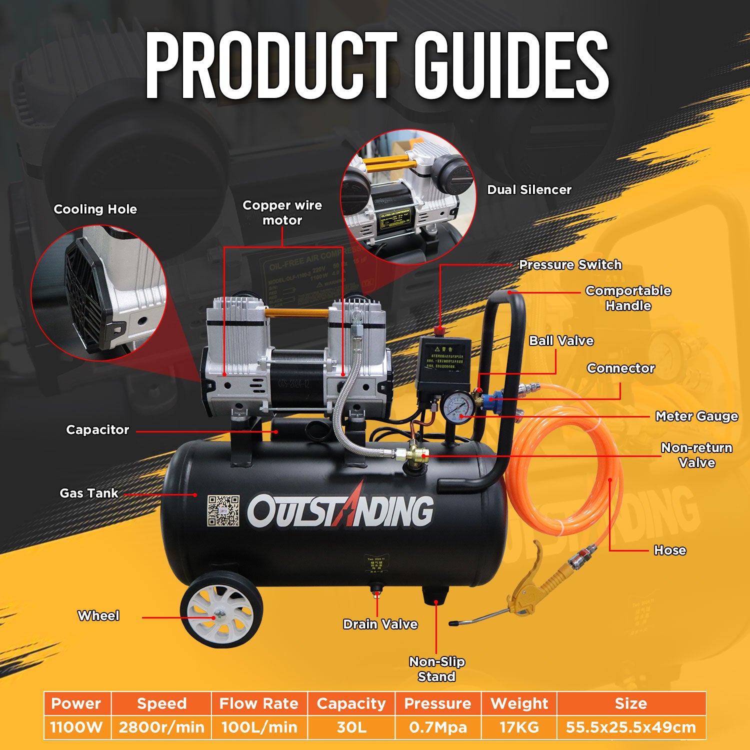 Air compressor For Heat Press 30L-1100w Black