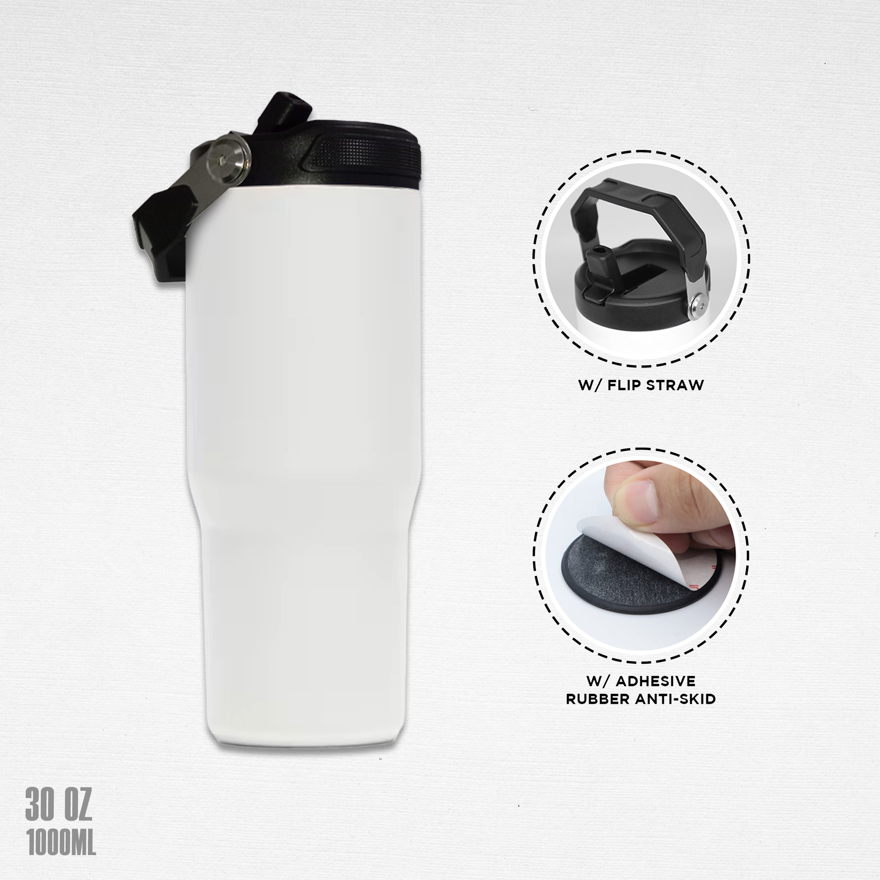 QUAFF 30oz Sublimation Coated Cars Mug White with Rubber Anti-Skid