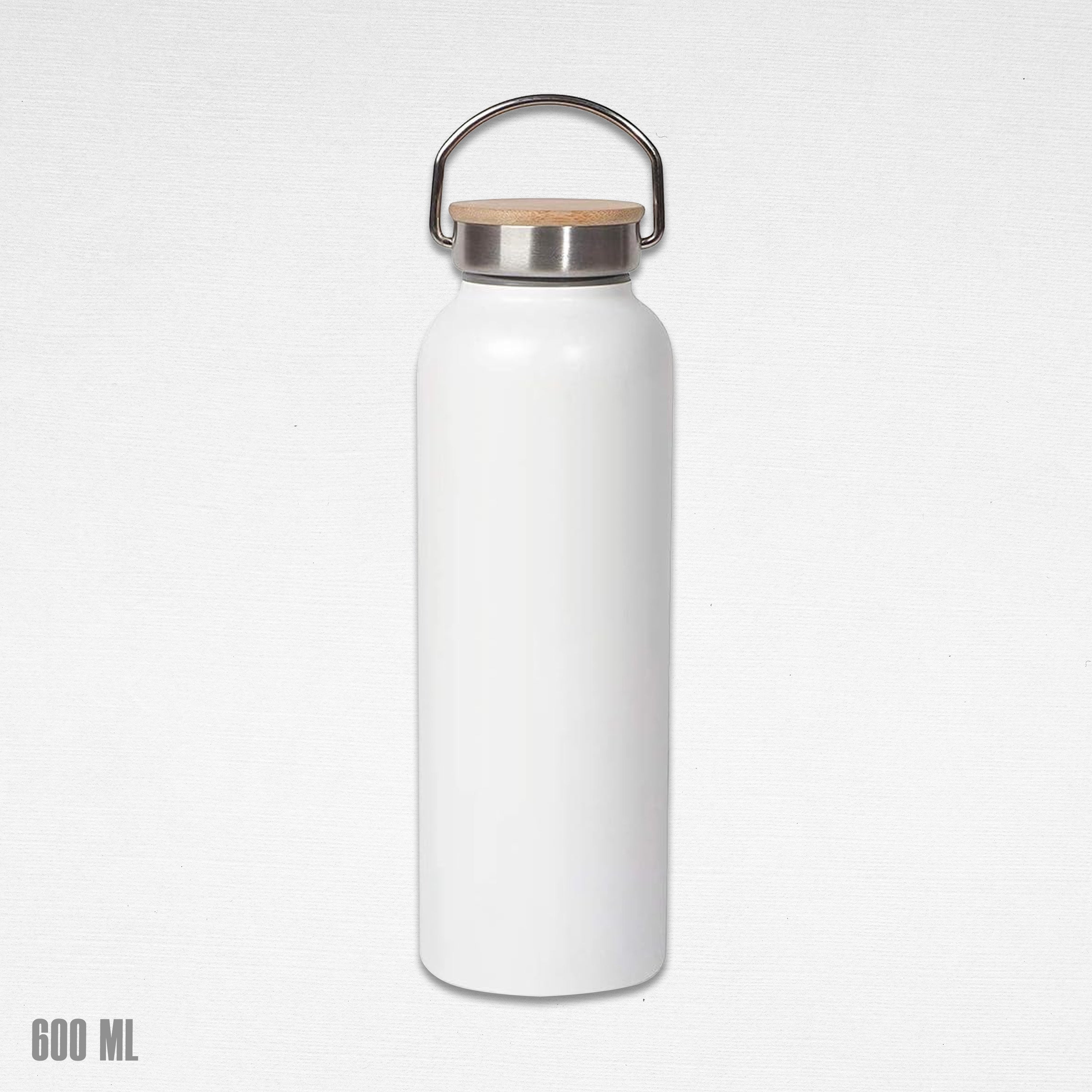 QUAFF 600ml Sublimation Coated Vacuum Flask with Bamboo Lid (White)