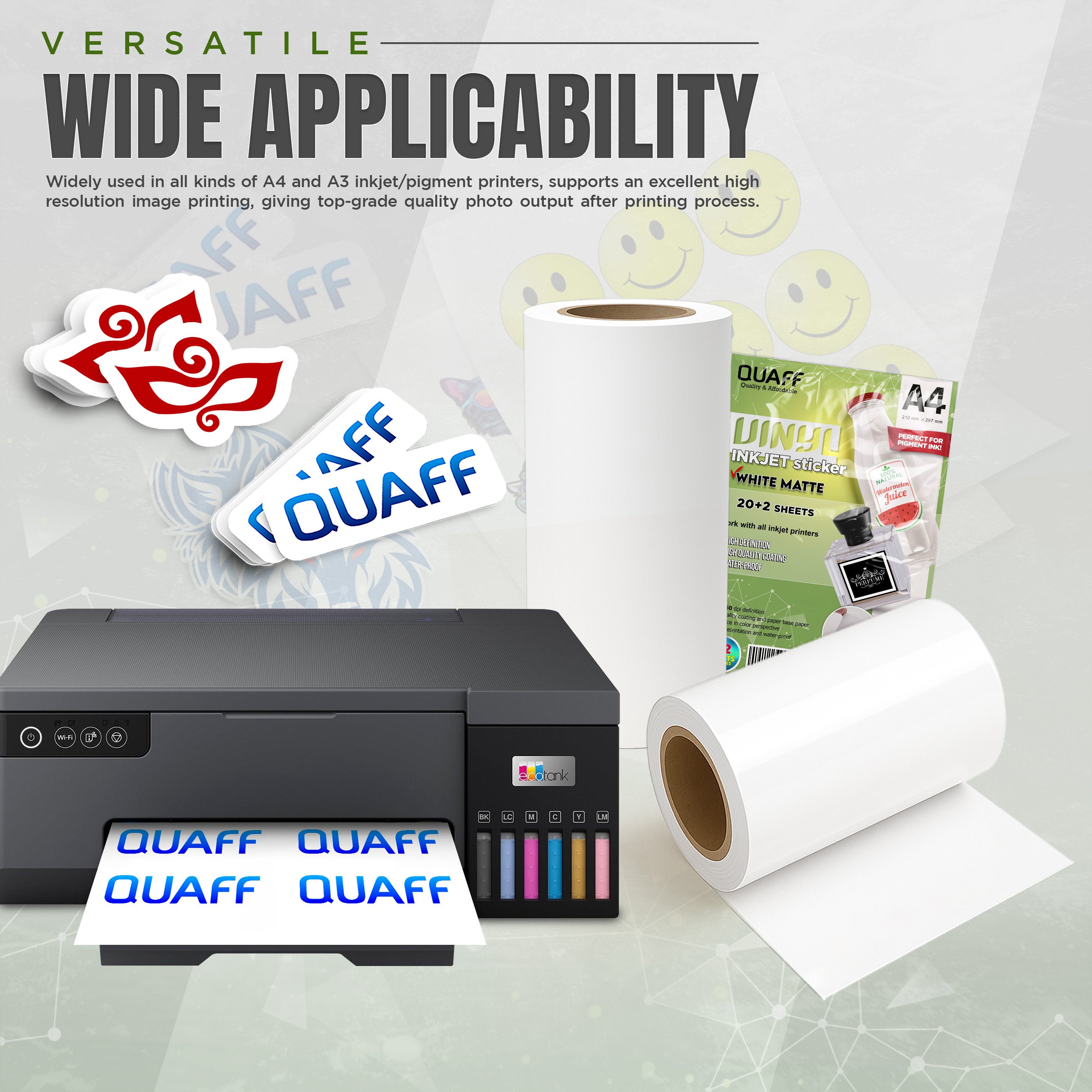 QUAFF ROLL Vinyl Sticker Waterproof (8.26inx 50 meters)