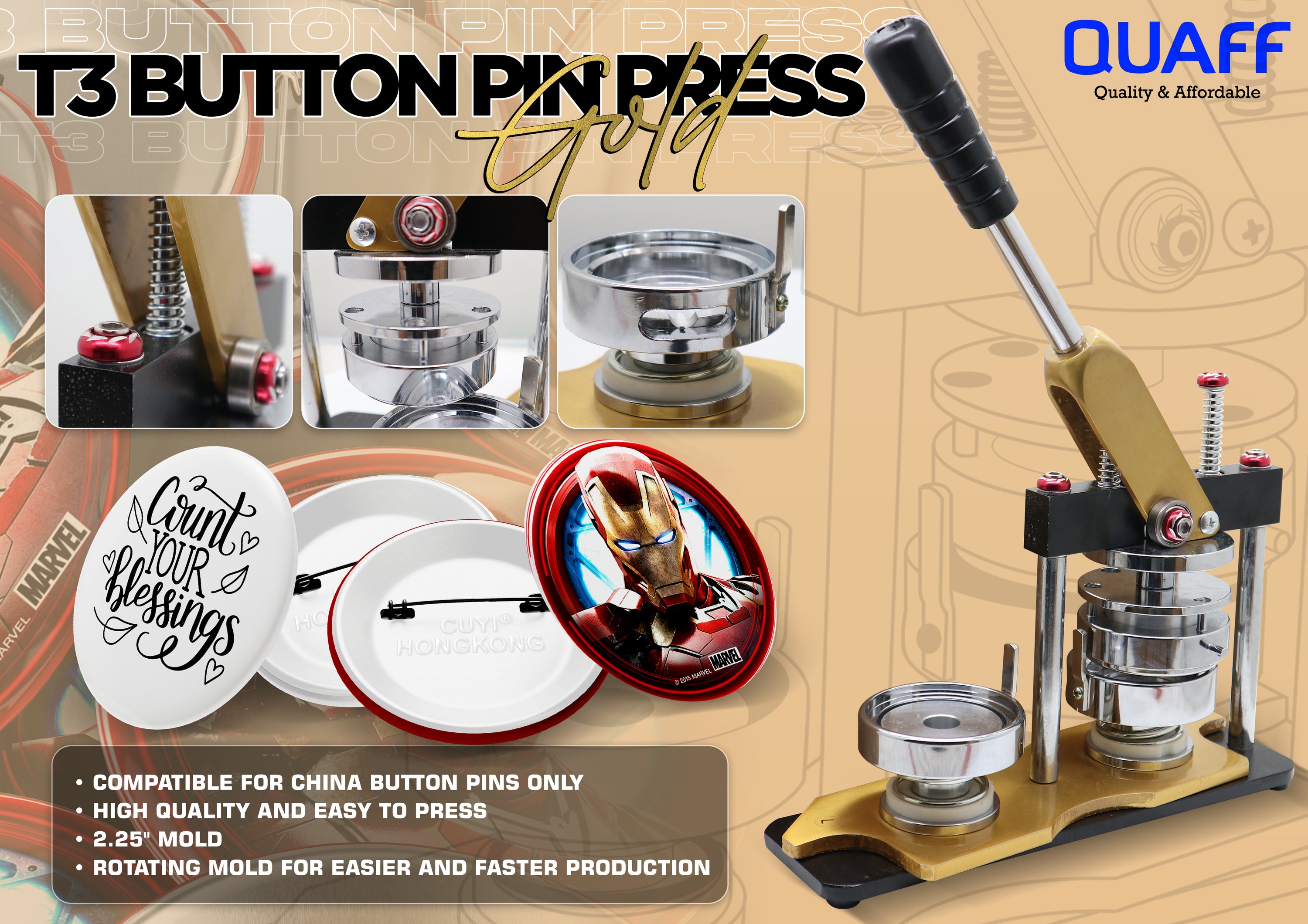 T3 Gold Button Press Machine