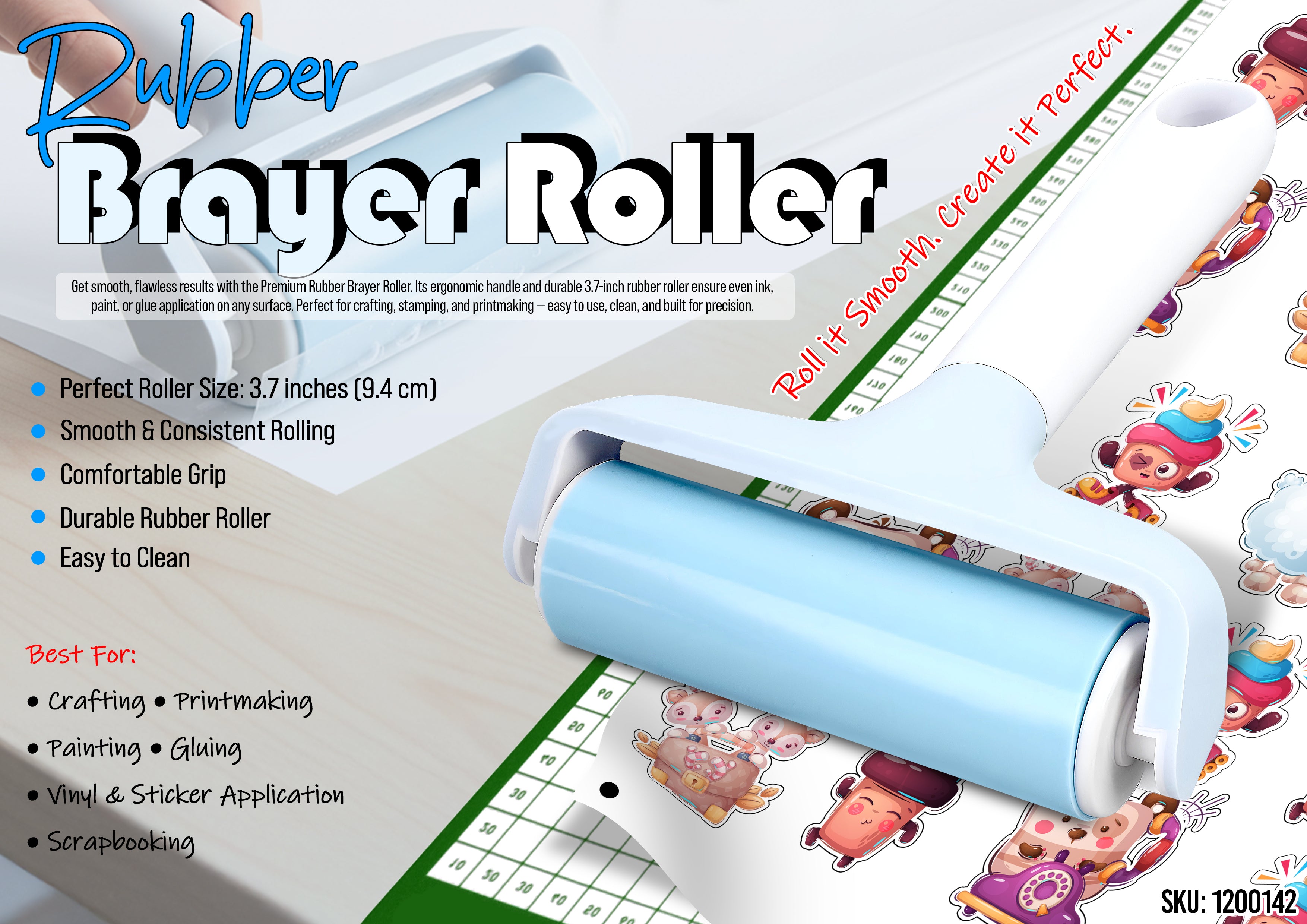 3.7inch Rubber Roller Blue