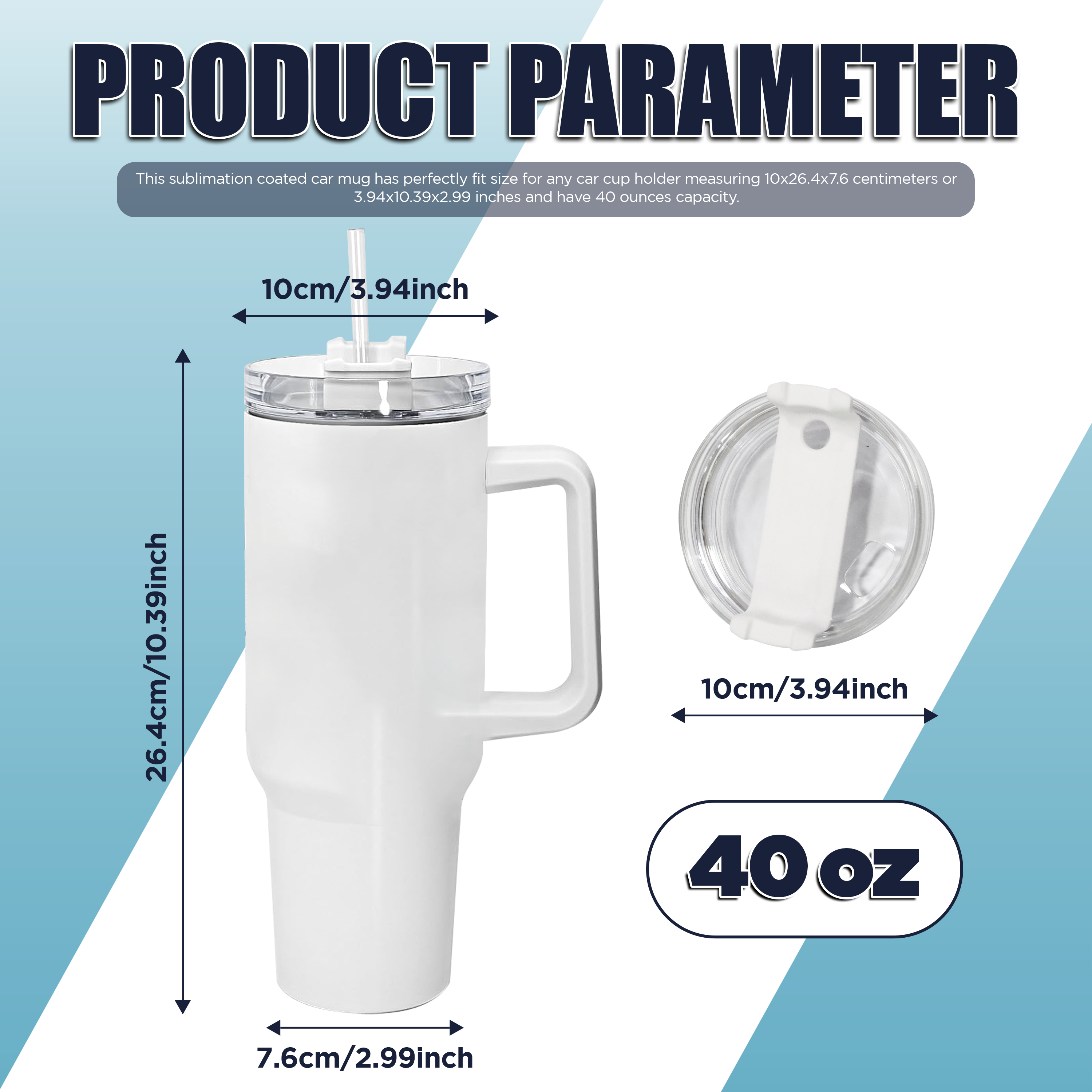Sublimation Coated Cars mug  (40Oz-1200ML) White
