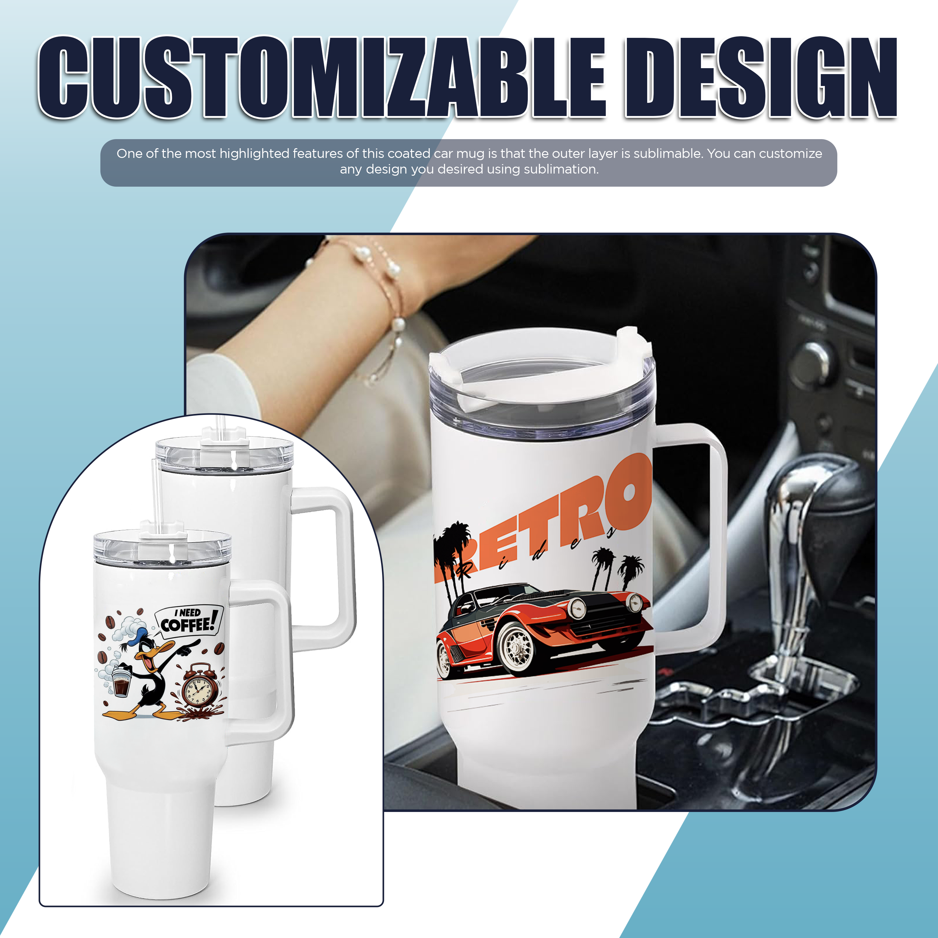 Sublimation Coated Cars mug  (40Oz-1200ML) White