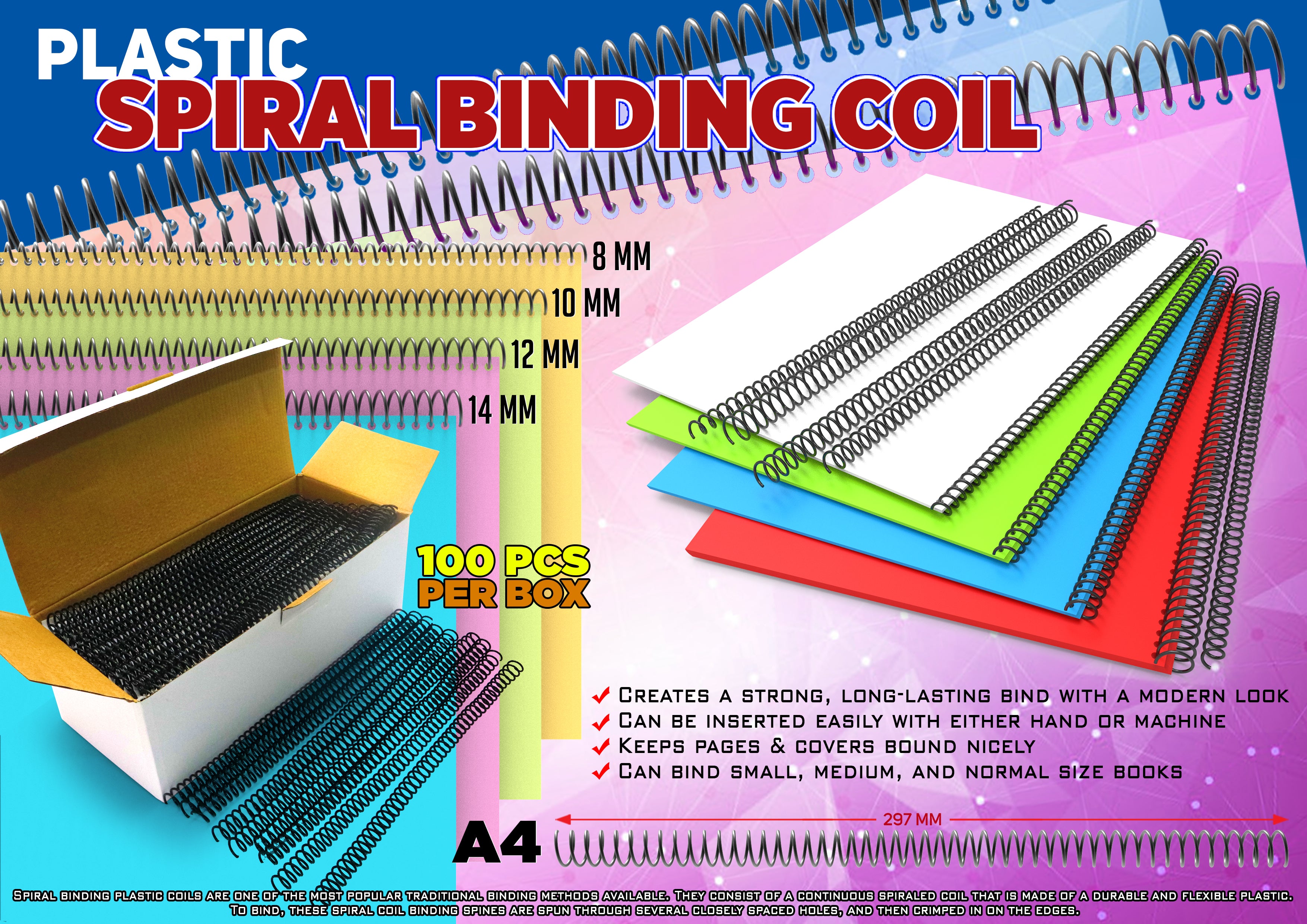 PLASTIC Spiral Binding Coil 100pcs/pack