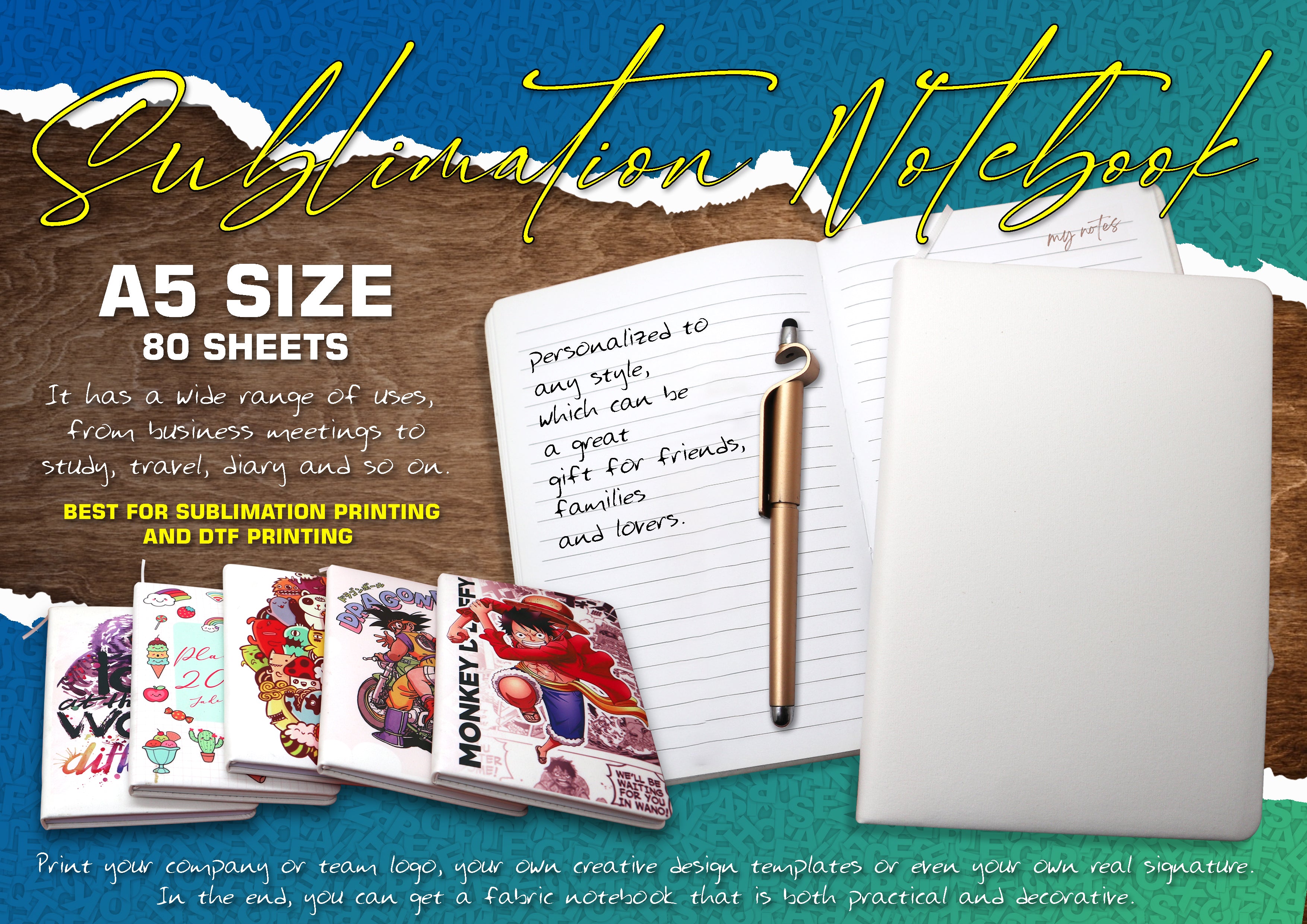 A5 SIZE SUBLIMATION PRINTABLE NOTEBOOK ( 80 SHEETS )