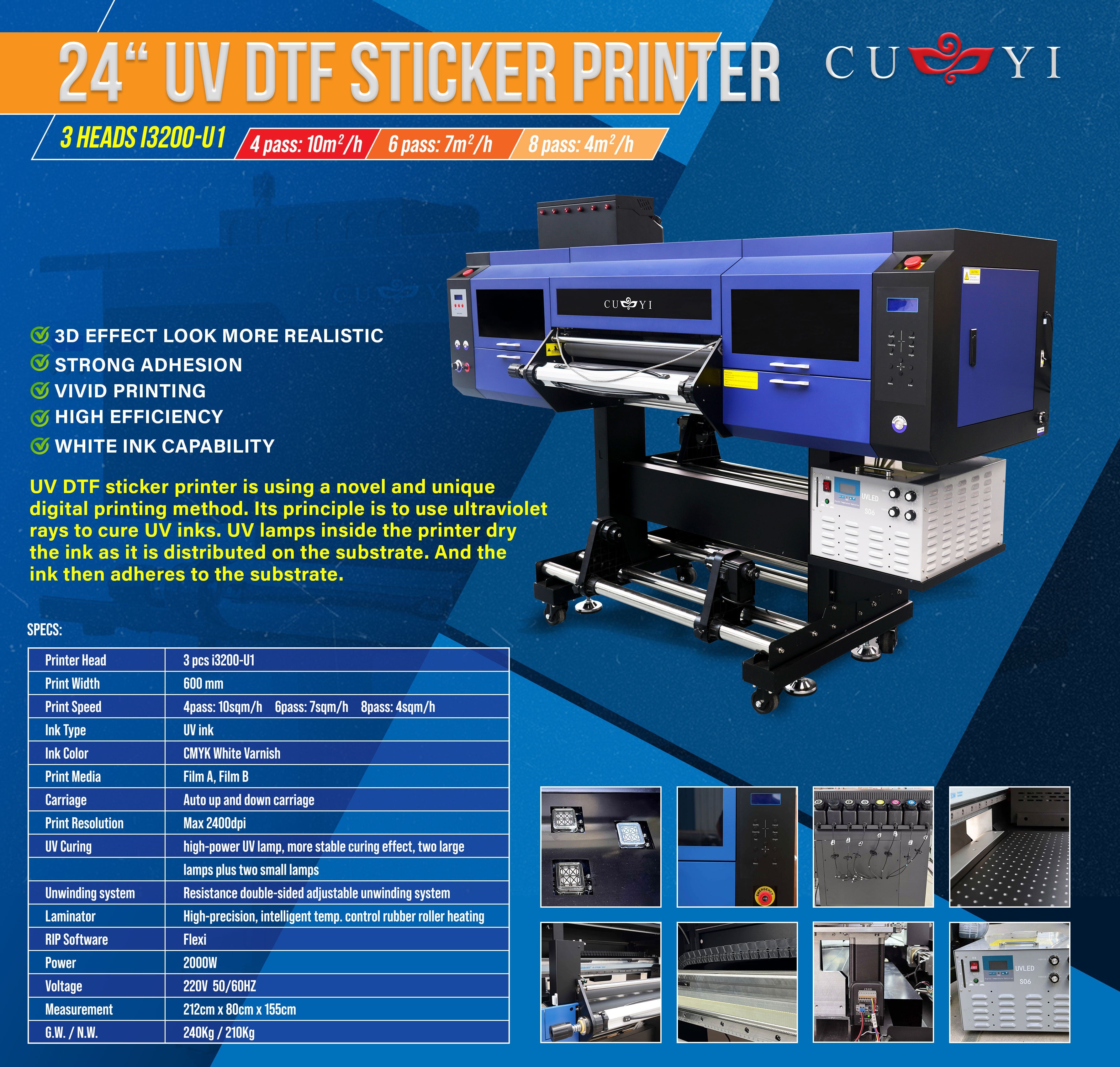 CUYI (60cm) 24INCH UV Crystal Sticker  Printer (3 head I3200U1)🆕