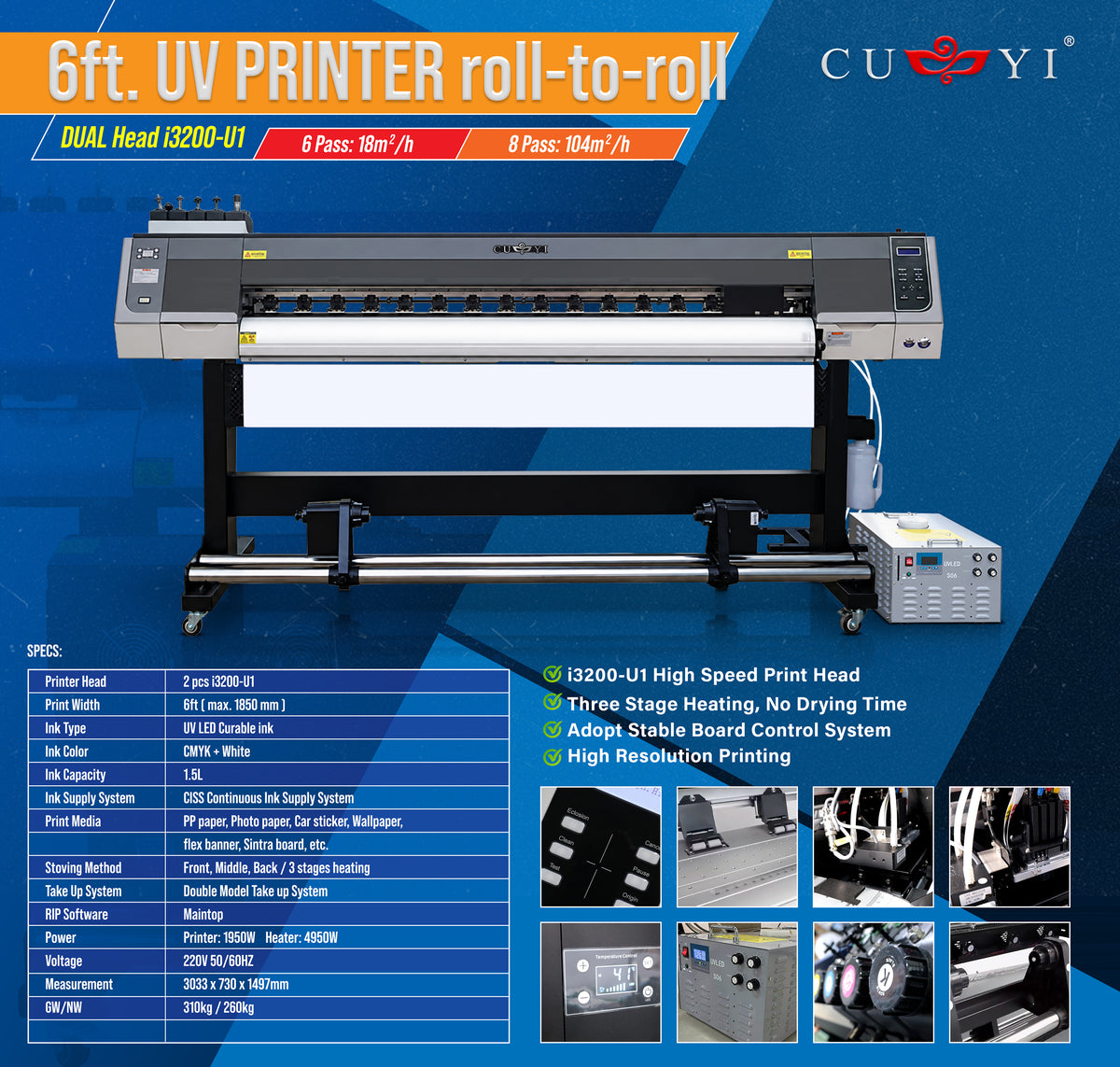 6ft Dual Heads UV Large Format Printer RTR
