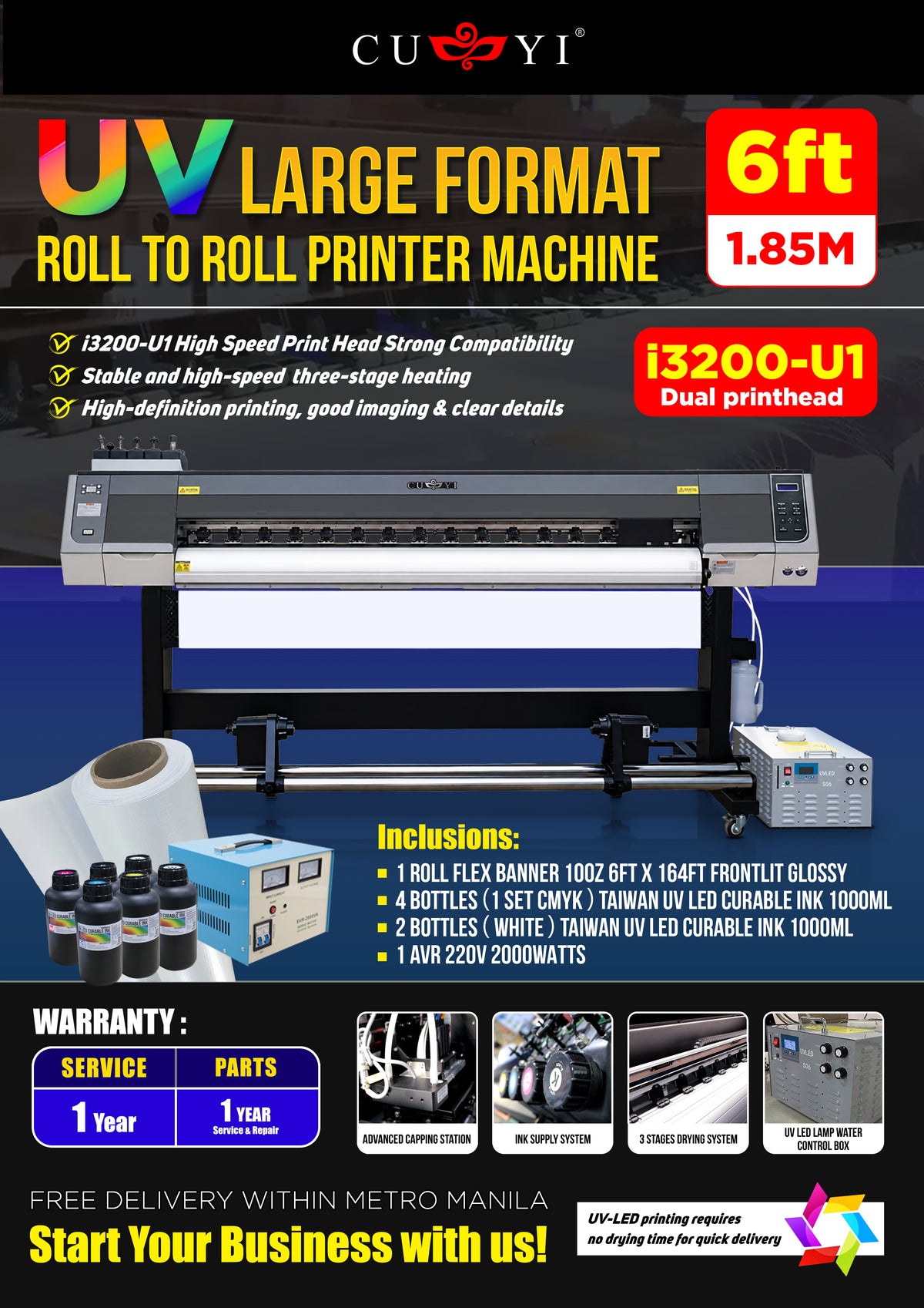 6ft Dual Heads UV Large Format Printer RTR