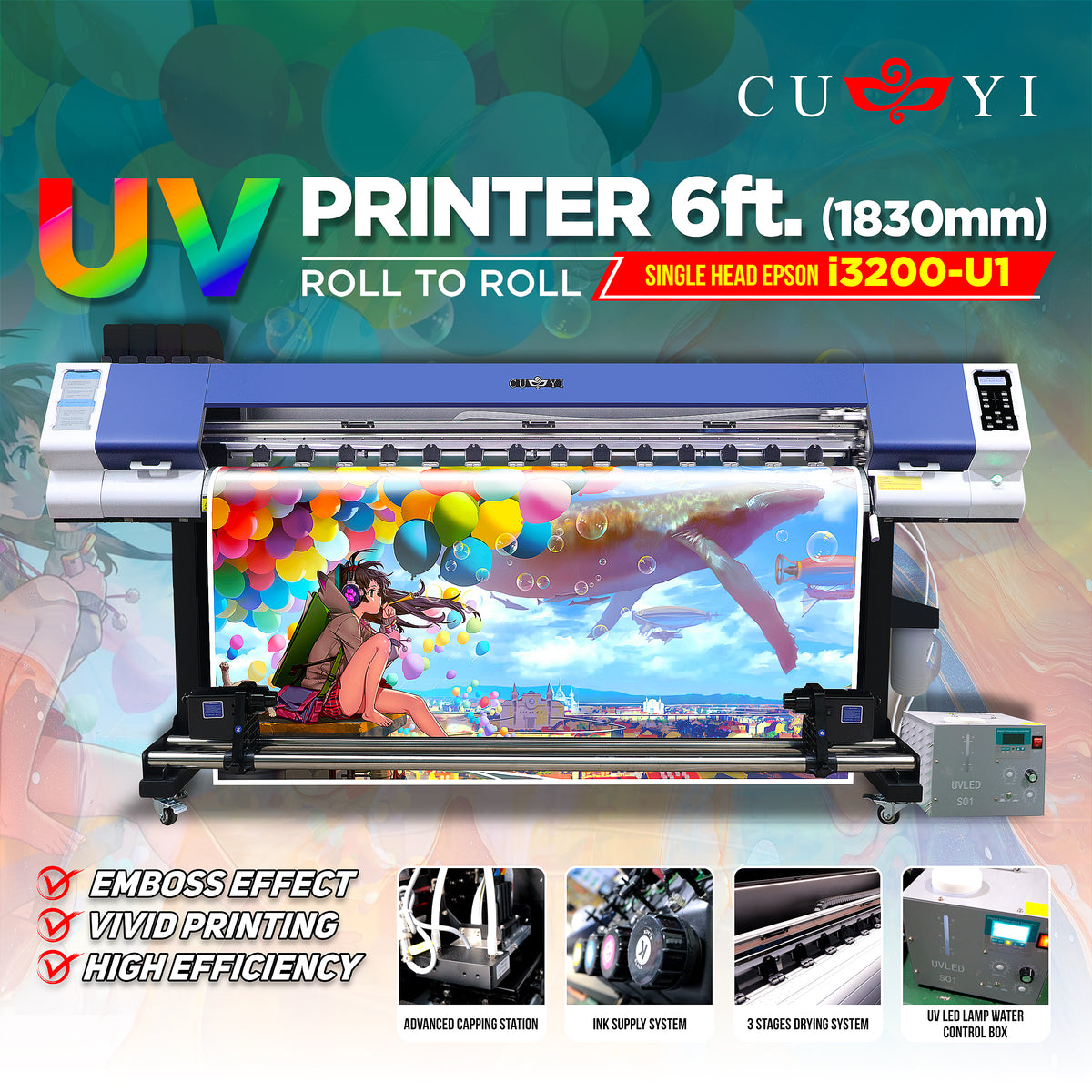 UV Roll to Roll printer 6FT 2000-D3(UV) (i3200-u1 Single head)