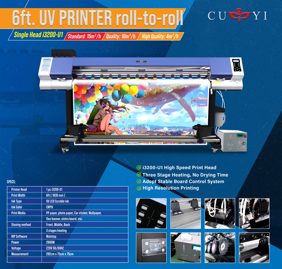 UV Roll to Roll printer 6FT 2000-D3(UV) (i3200-u1 Single head)