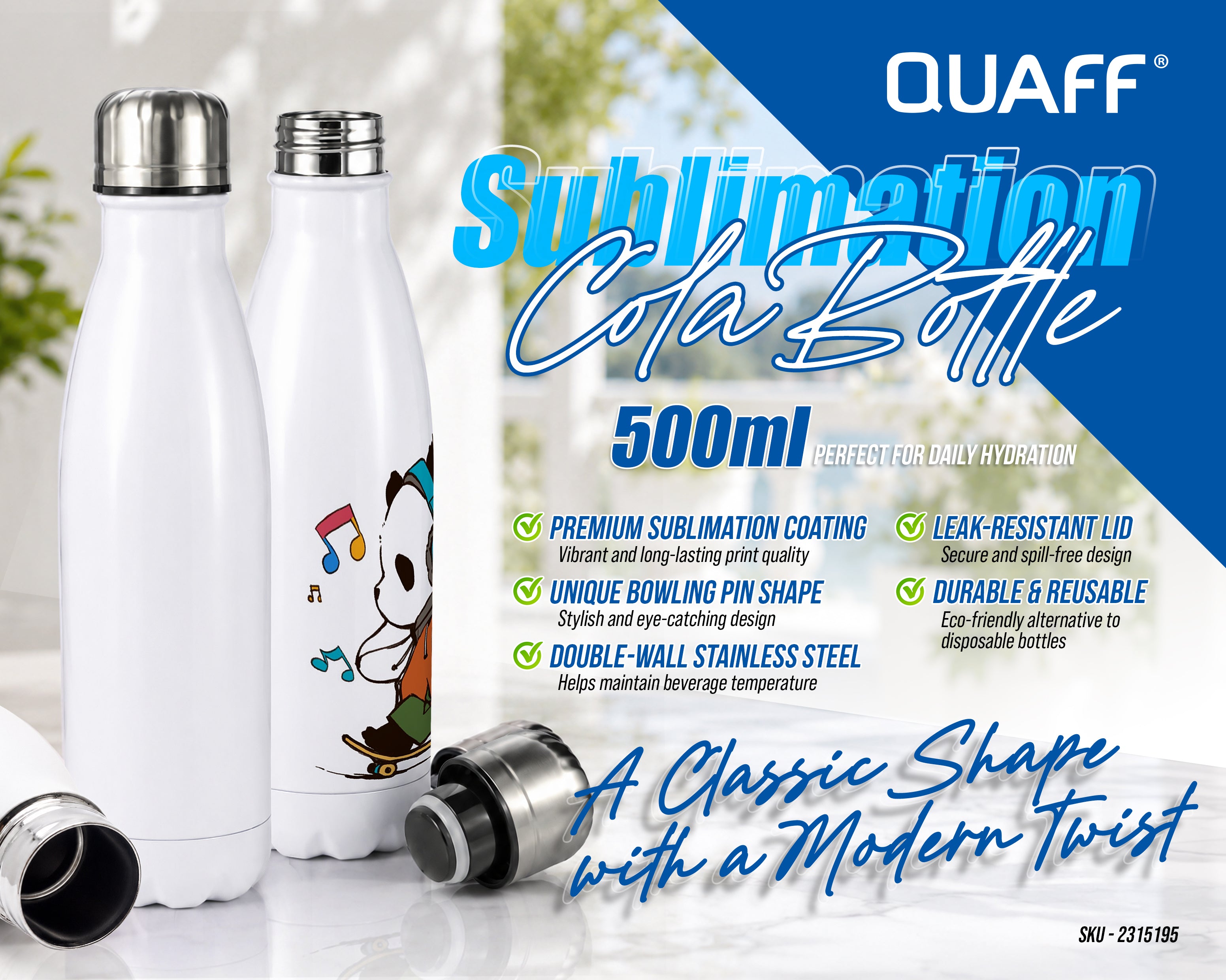 QUAFF Subli Coated Cola Bottle 500mL White