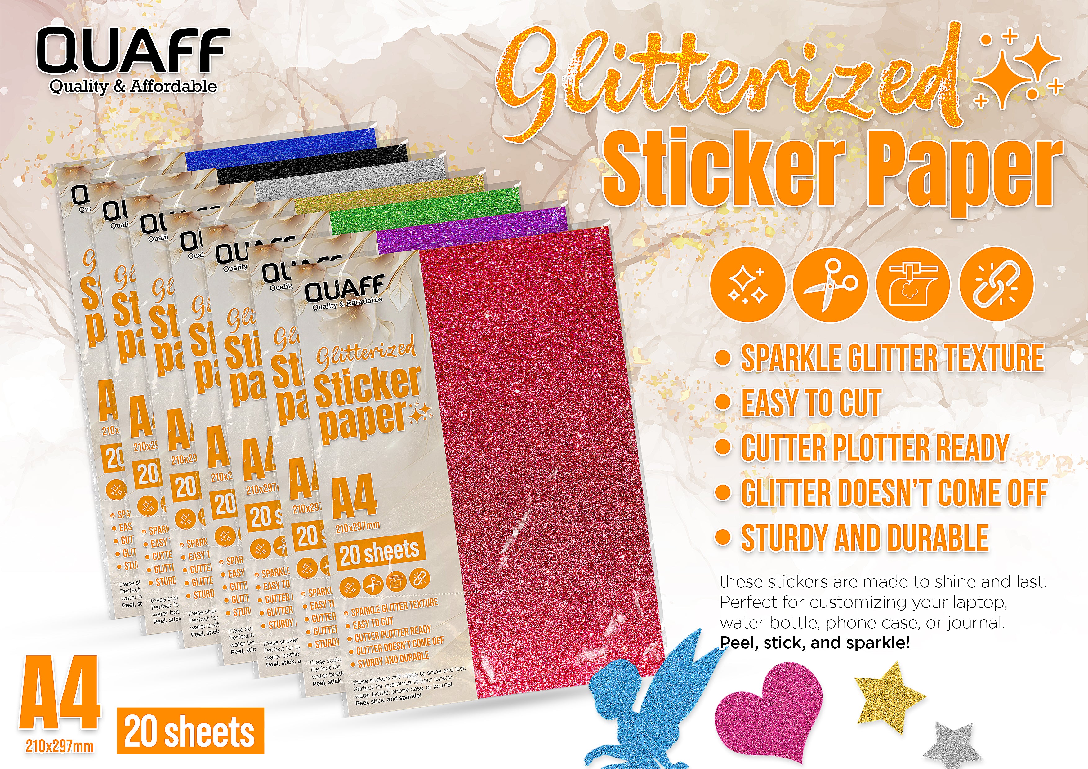 QUAFF Glitterized Sticker Paper (20 sheets/pack)