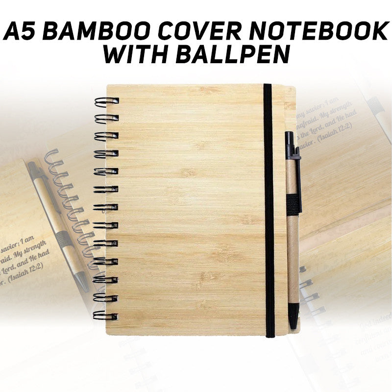 Bamboo Notebook Eco-Friendly Plain with Pen & w/ Black Garter Diary Lock for Giveaways