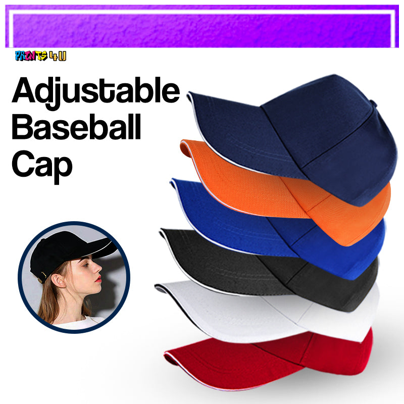 Baseball Cap With Adjustable Metal Strap Buckle Closure And Colored Brim Lining