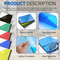 100pcs PVC Binding Cover 200microns A4 Size Transparent Colored Unpunc