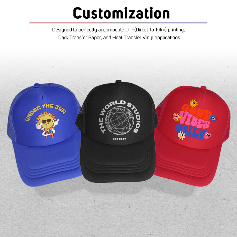 Full Color QUAFF Printable Mesh Cap for Men and Women Baseball Cap / Net Trucker Black Blue Red