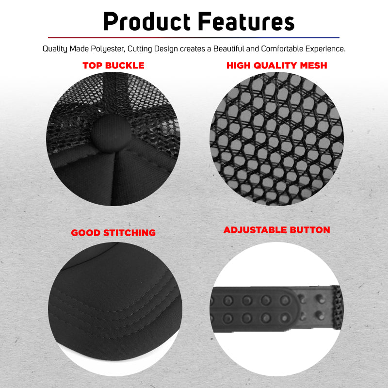 Full Color QUAFF Printable Mesh Cap for Men and Women Baseball Cap / Net Trucker Black Blue Red